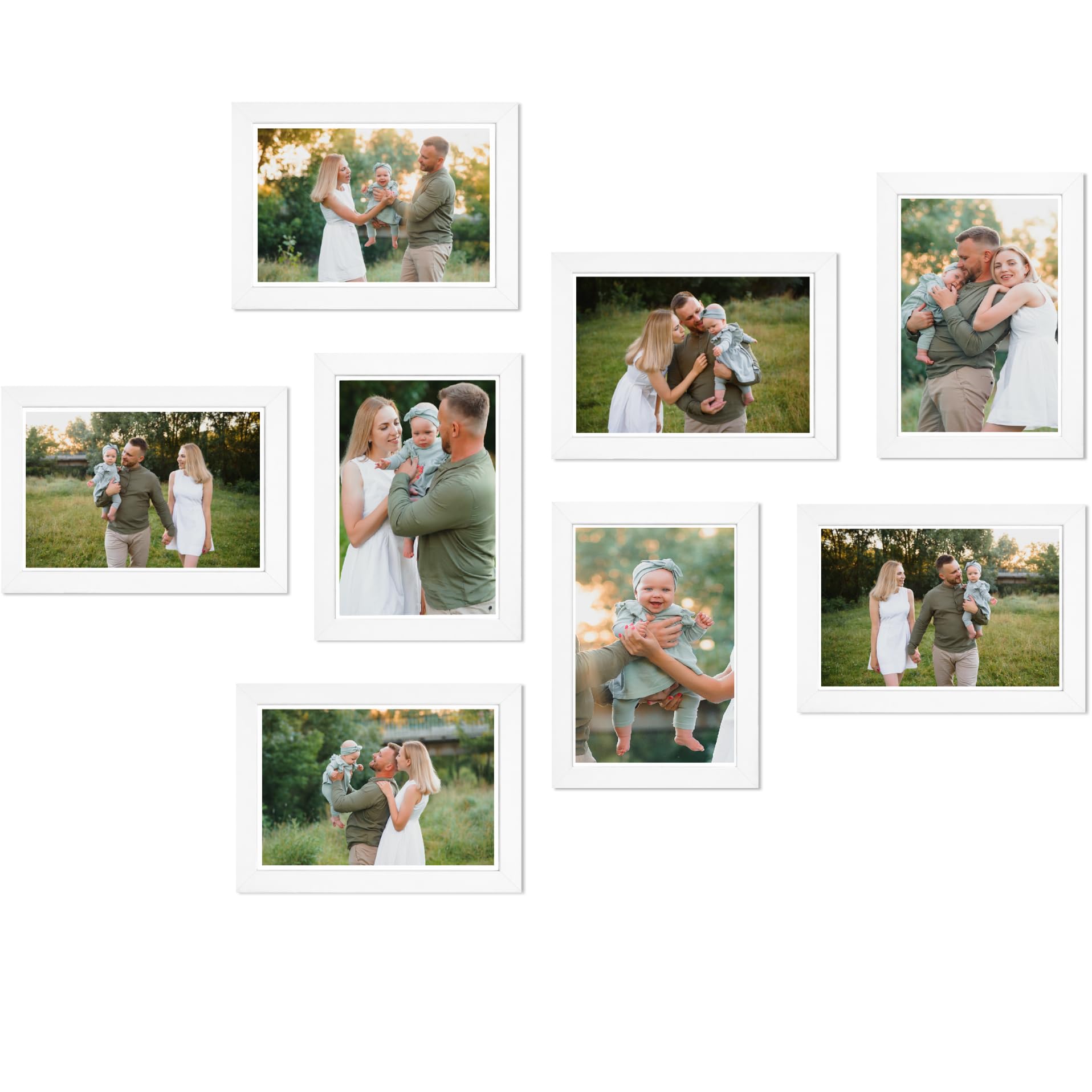 Collage Picture Frame Set, White, Set of 8, 6 x 4 Multi Frames, Picture Photo Frame Set, Wall Collage