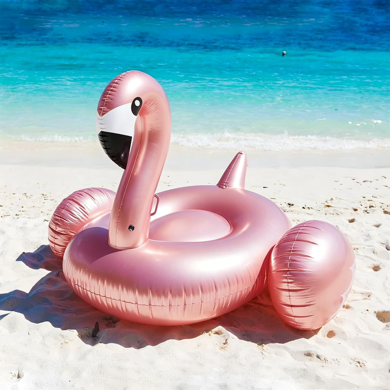 Flotadores Piscina Oro Rosa, Flotador Hinchable Gigante con Asas, PVC Grueso, Colchoneta para Piscina, Lago y Playa