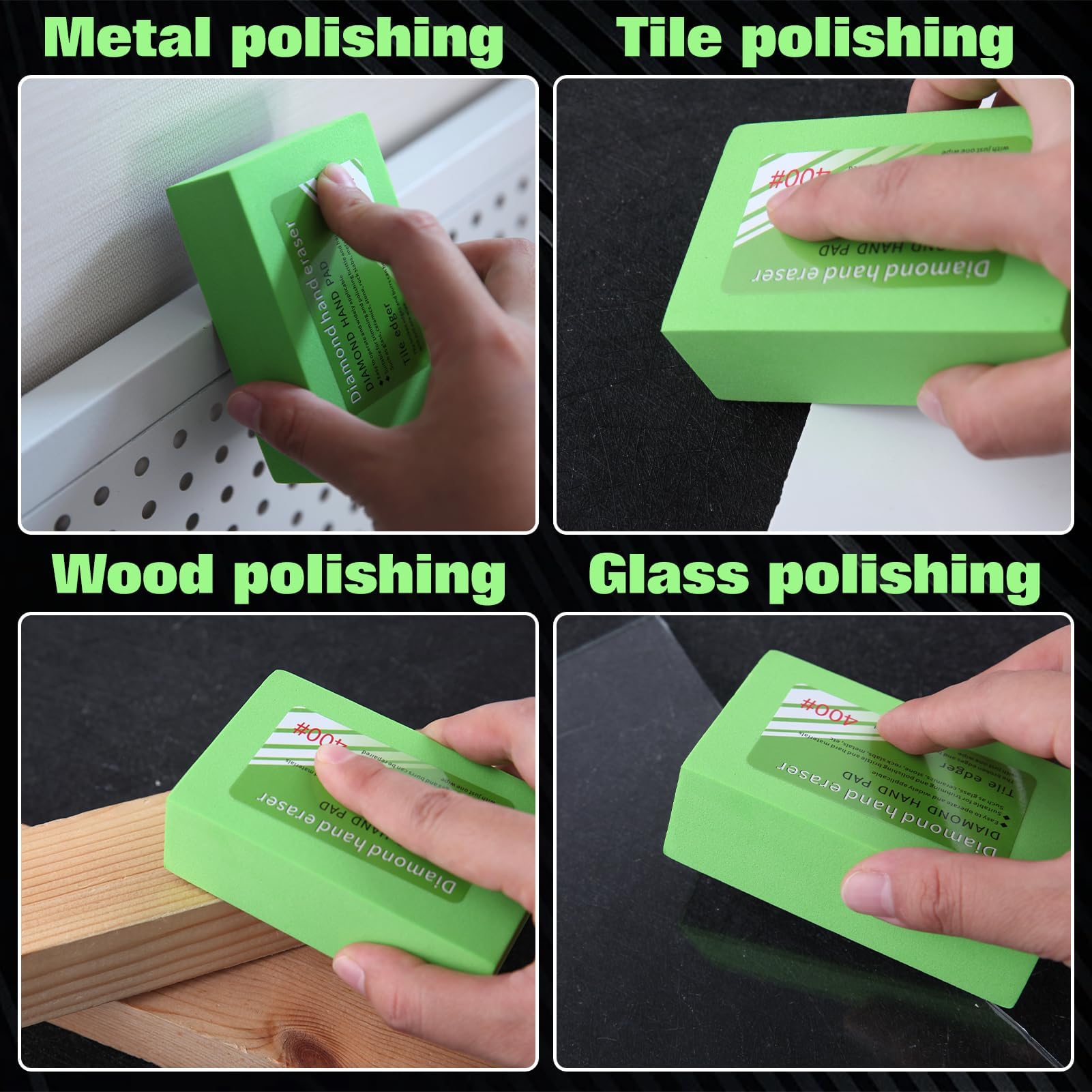 LEONTOOL 4PCS Diamond Hand Polishing Pads 60/100/200/400 Grit Diamond Sanding Pads Wet and Dry Sanding Block Foam Backing Tile Tools for Tile Glass Stone Marble Granite Ceramics Metal Grinding - Image 3