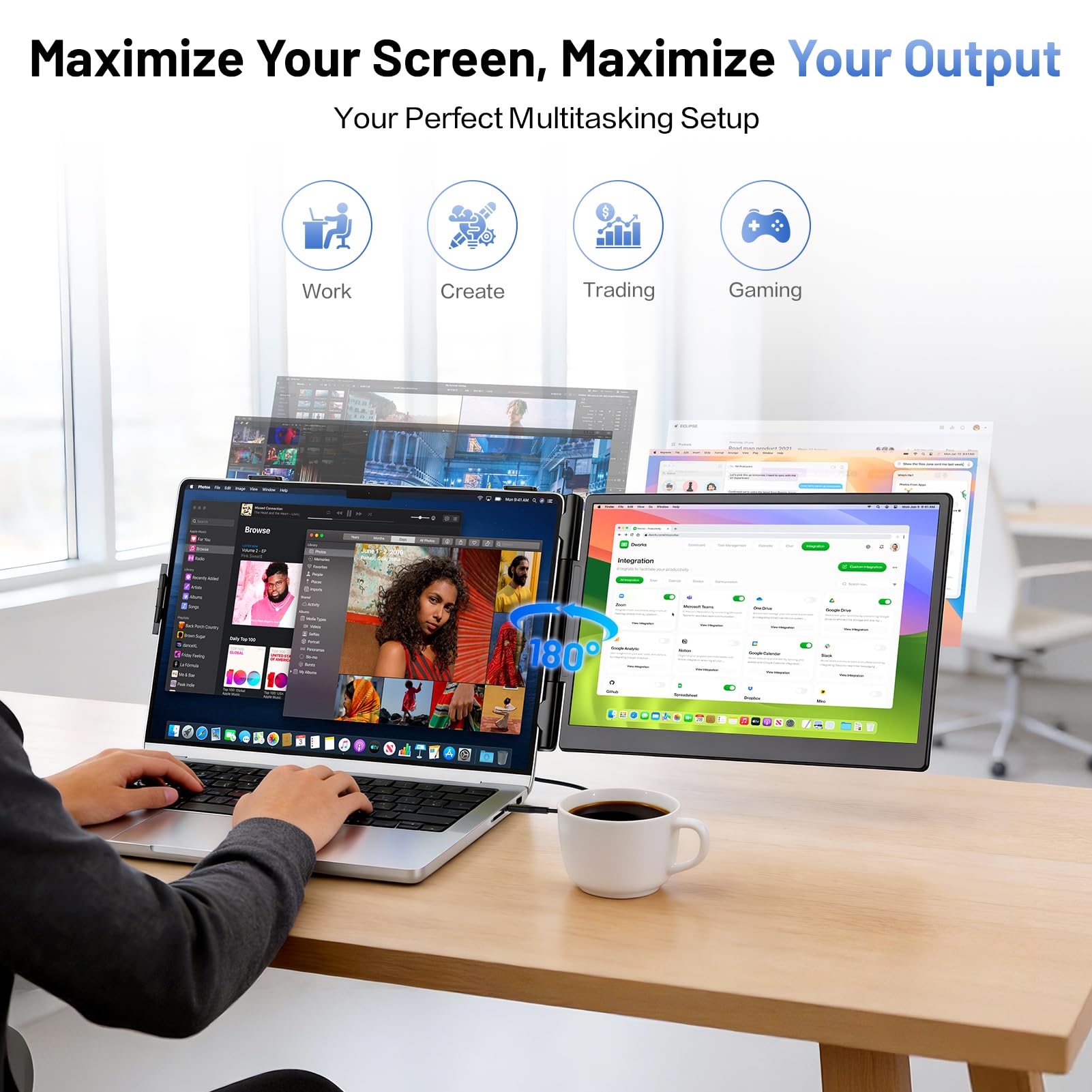 Anyking Laptop Screen Extender, 14” FHD 1080P Portable Monitor for Laptop with 100% sRGB, Dual Screen Extender for Laptop 13–17.3”, Plug & Play External Monitor, Business Travel & Home Office - 4