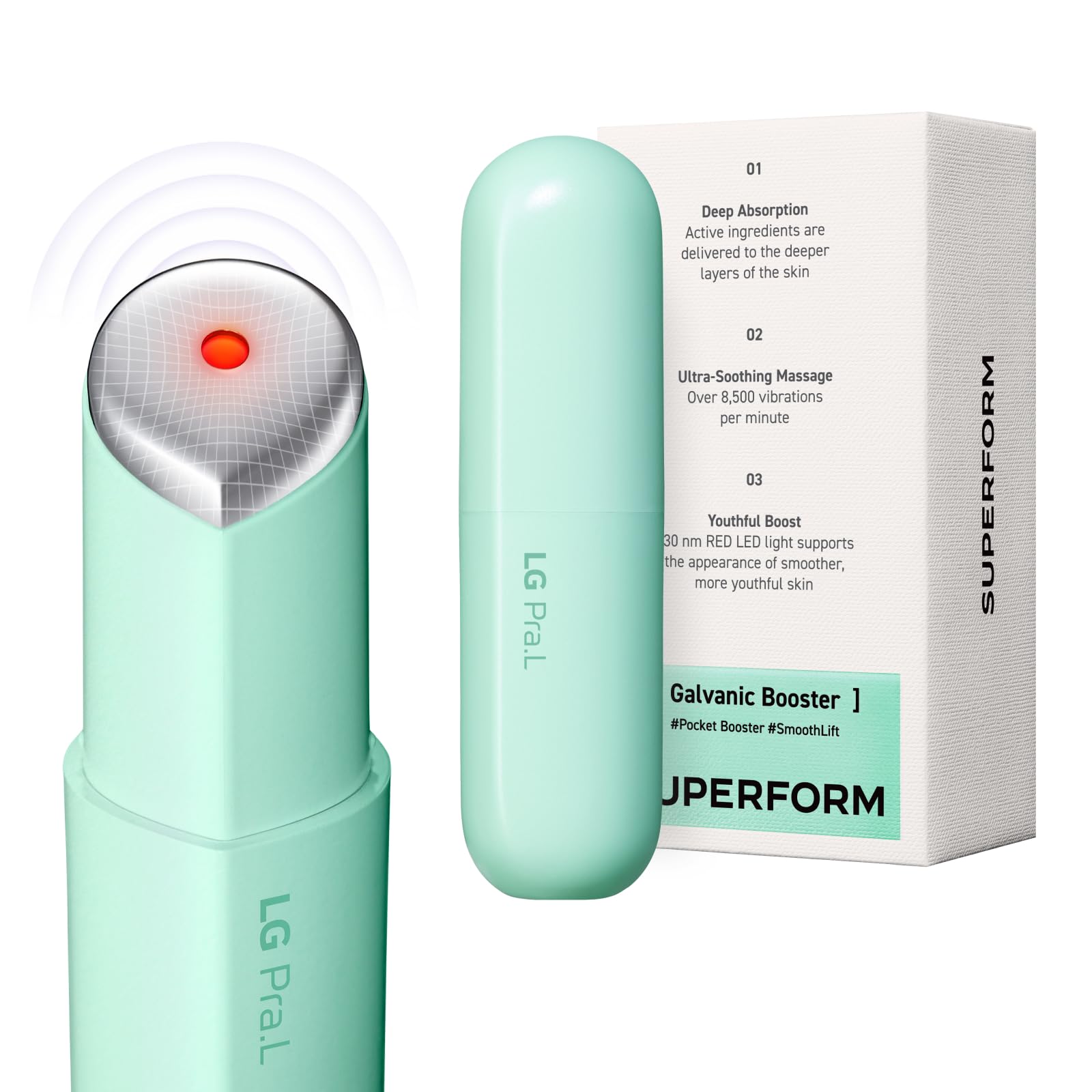 Photo 1 of LG Pra.L Superform Galvanic Booster Aqua Mint, 1min booster for ageless skin, anti-aging pocket booster, Korean skincare, Glow on the go, Serum booster device, Glass skin, Glow Booster, Gift