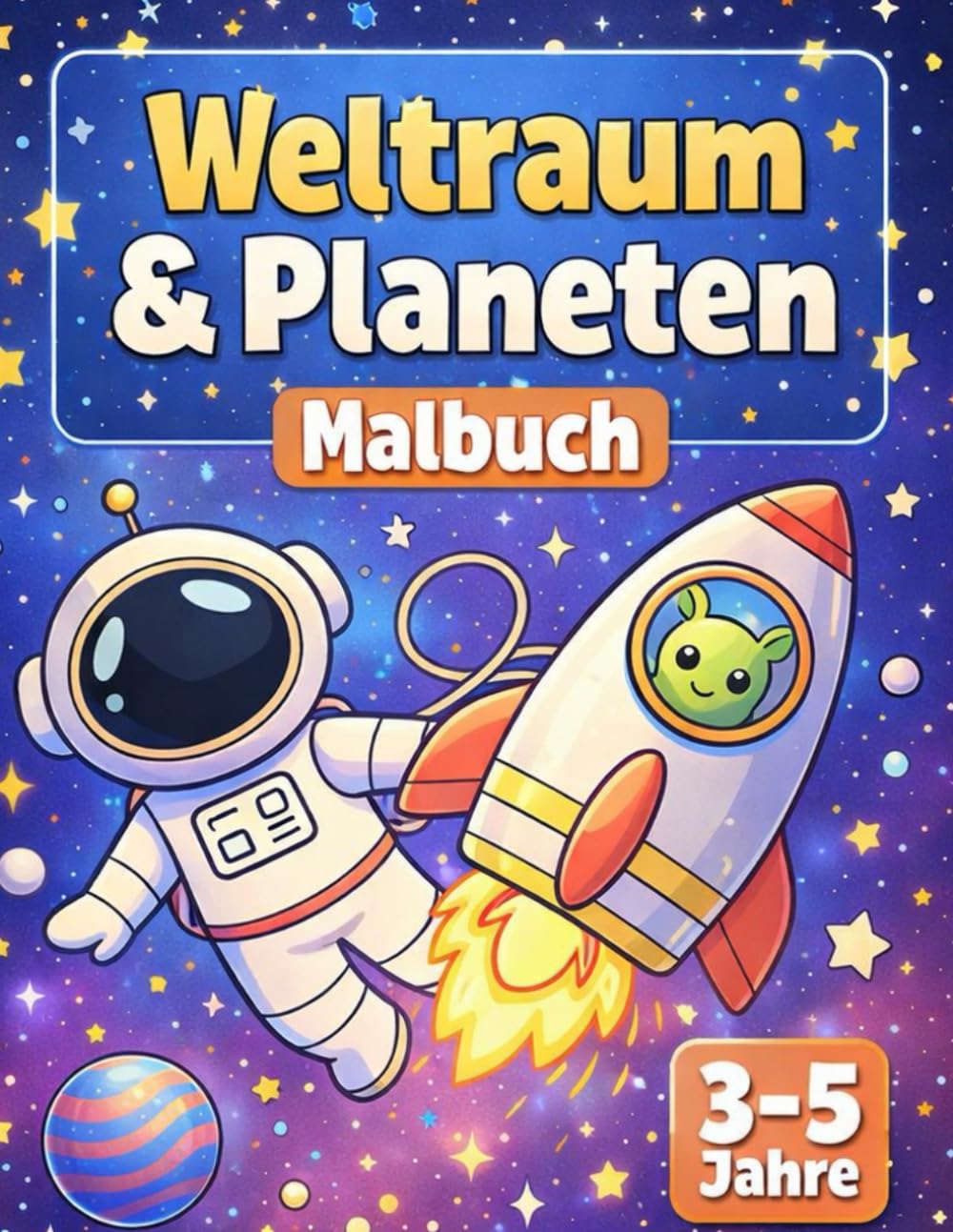 Weltraum & Planeten Malbuch für Kinder: 35 einfache Ausmalbilder von Raketen, Astronauten, Sternen und Planeten – großes Malbuch für Kinder von 3–5 Jahren