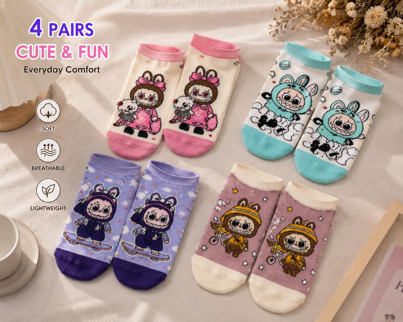 Cute Cartoon Kawaii Socks for Women – Aesthetic Funny Soft Novelty Gift