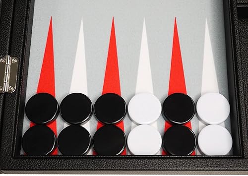 Miniatura 6 de Juego de Backgammon Premium de 16 pulgadas, tamaño mediano, tablero negro, puntos blancos y rojos escarlata