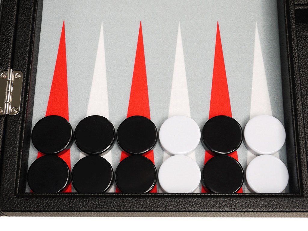Silverman & Co. Zestaw Premium Backgammon 40 cm - średni rozmiar - czarna deska, białe i szkarłatne czerwone punkty