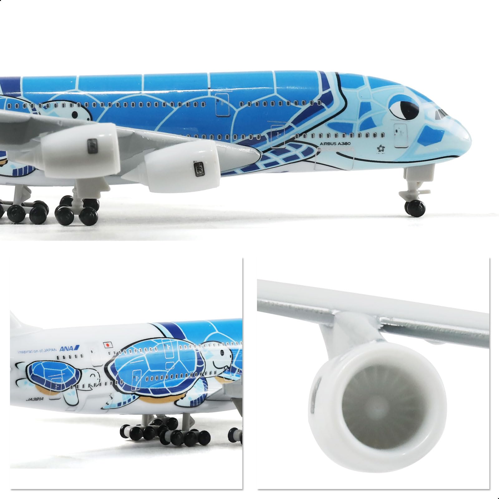 QIYUMOKE JA383A 1/300 ANA A380 Blue Turtle Design metal döküm uçak