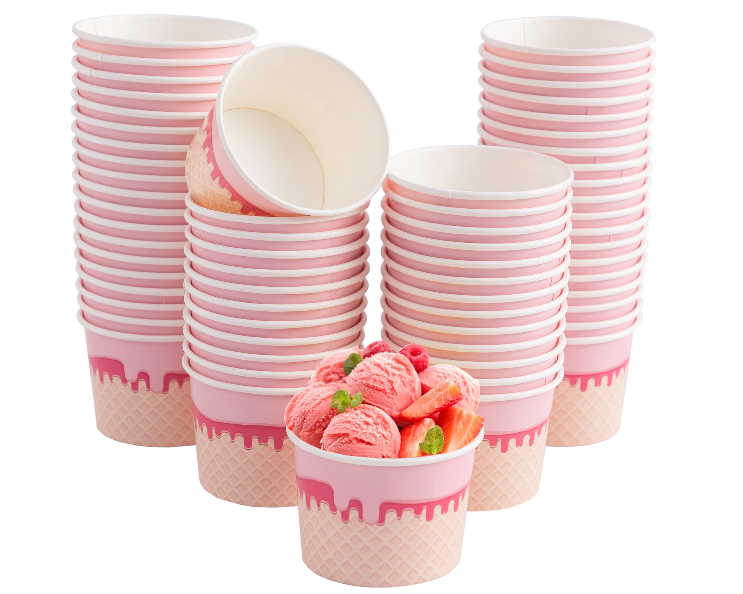 shangxi 5 oz Ice Cream Cups Disposable -100 Count, Paper Ice Cream Sundae Cups, Dessert Bowls, Party Supplies Food Containers for Snack, Yogurt, Soup