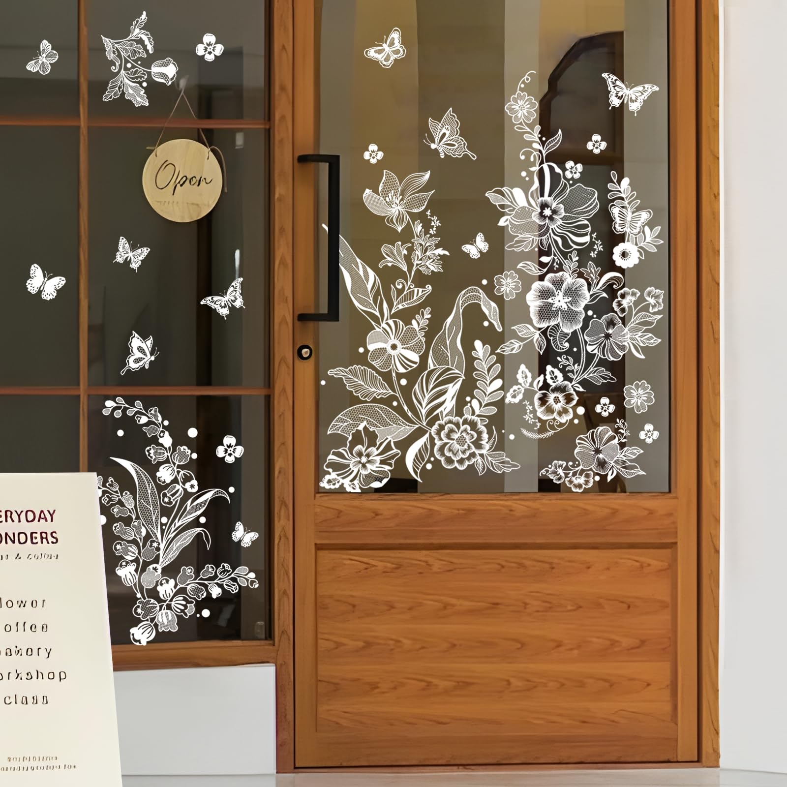 Supzone White Flower Butterflies Window Stickers Spring Summer Floral Window Decals Anti-Collision Static Window Clings Glass Decoration - Image 4