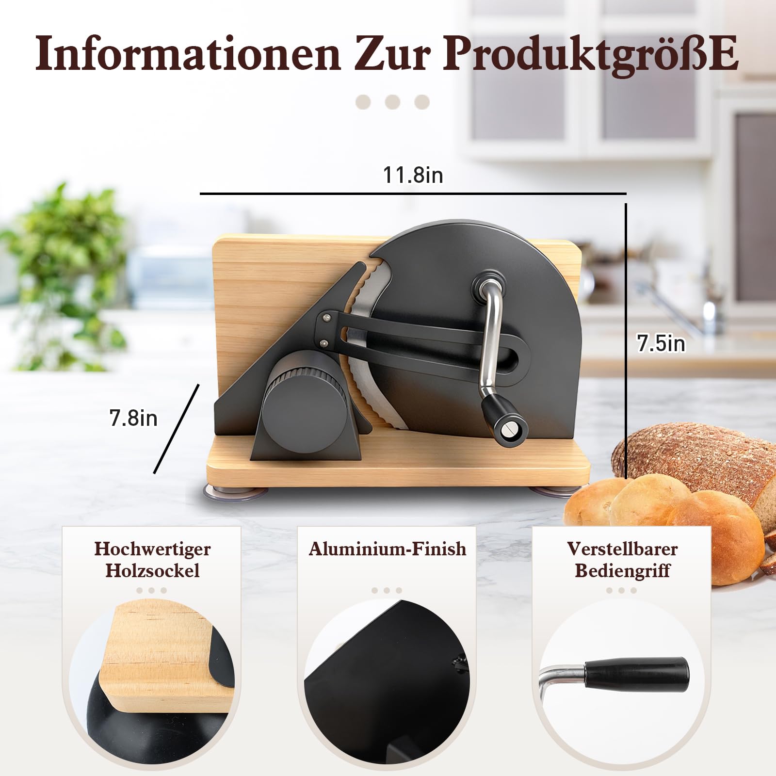 Brotschneidemaschine,Brotschneidemaschine Manuell(Faltbar),Allesschneider | Edelstahl 304, Mit Skala,Einstellbare Scheibendicke,Für Käse,Brot und Gemüse