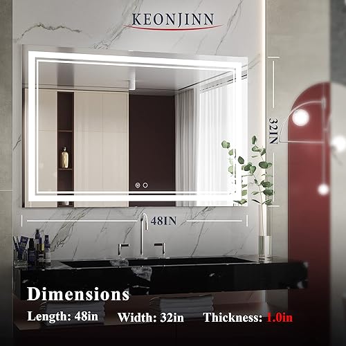 Vista 106 de Keonjinn - Espejo iluminado para el baño con luz LED, para montar en pared, diversos tamaños (vertical/horizontal)