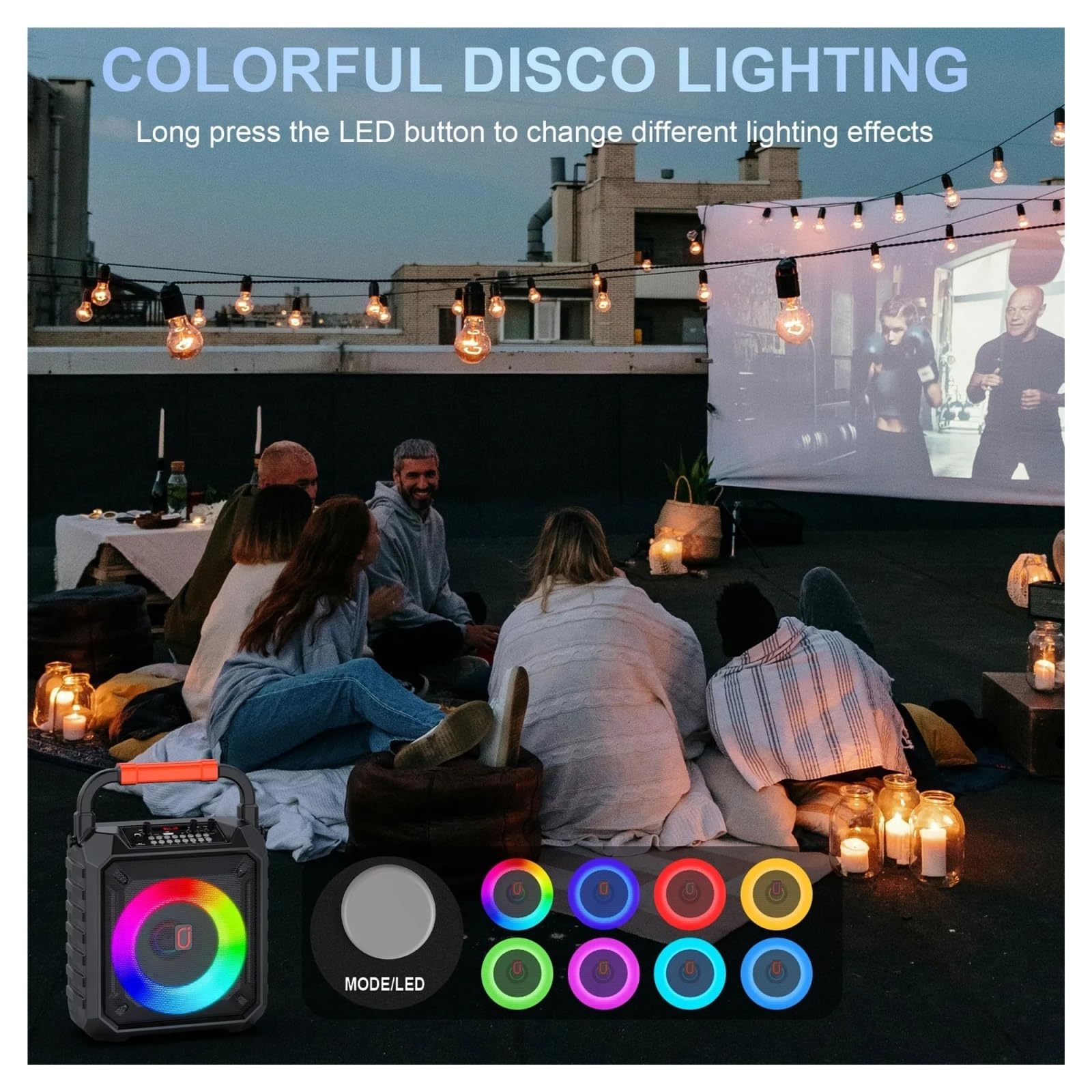 Máquina De Karaoke con 2 Micrófonos, Altavoz Portátil Bluetooth For Luces DJ For Fiestas Al Aire Libre, PA Compatibilidad Universal