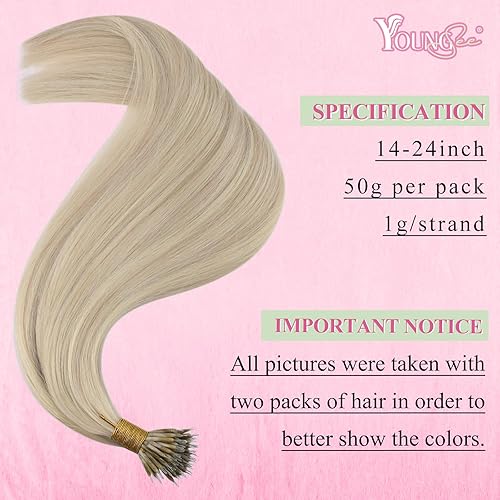 Miniatura 3 de YoungSee Extensiones de cabello nano con cuentas rubias, extensiones de cabello rubio ceniza cálido, reflejos rubio decolorado, extensiones de