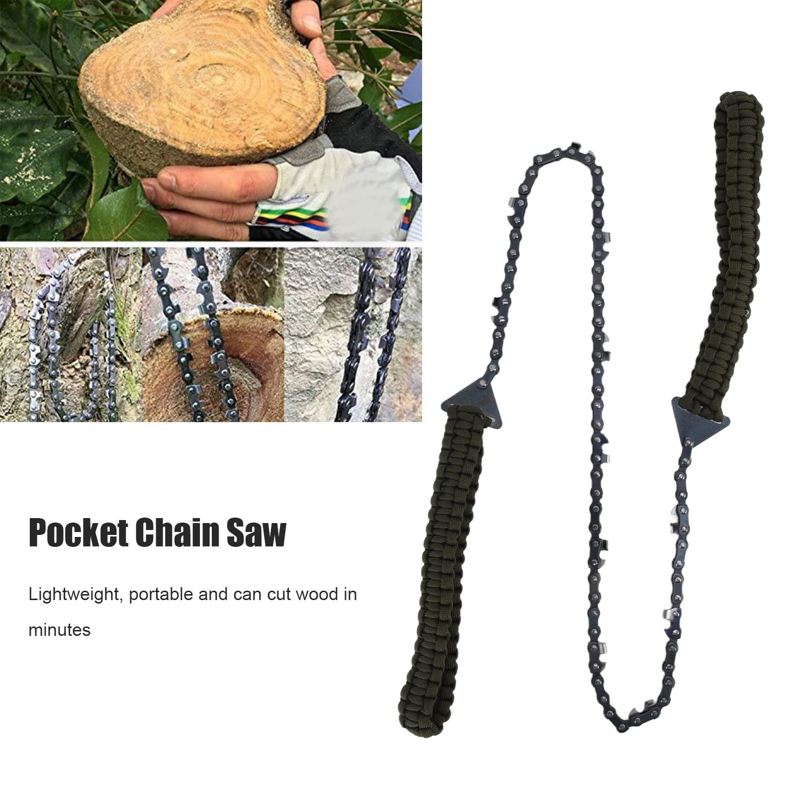 24inch Pocket Chain Rope Saw,Pocket Chainsaw with Handle,Outdoor Camping Hand Rope Chain Saw Portable Wood Cutting Pocket Chainsaw for Garden