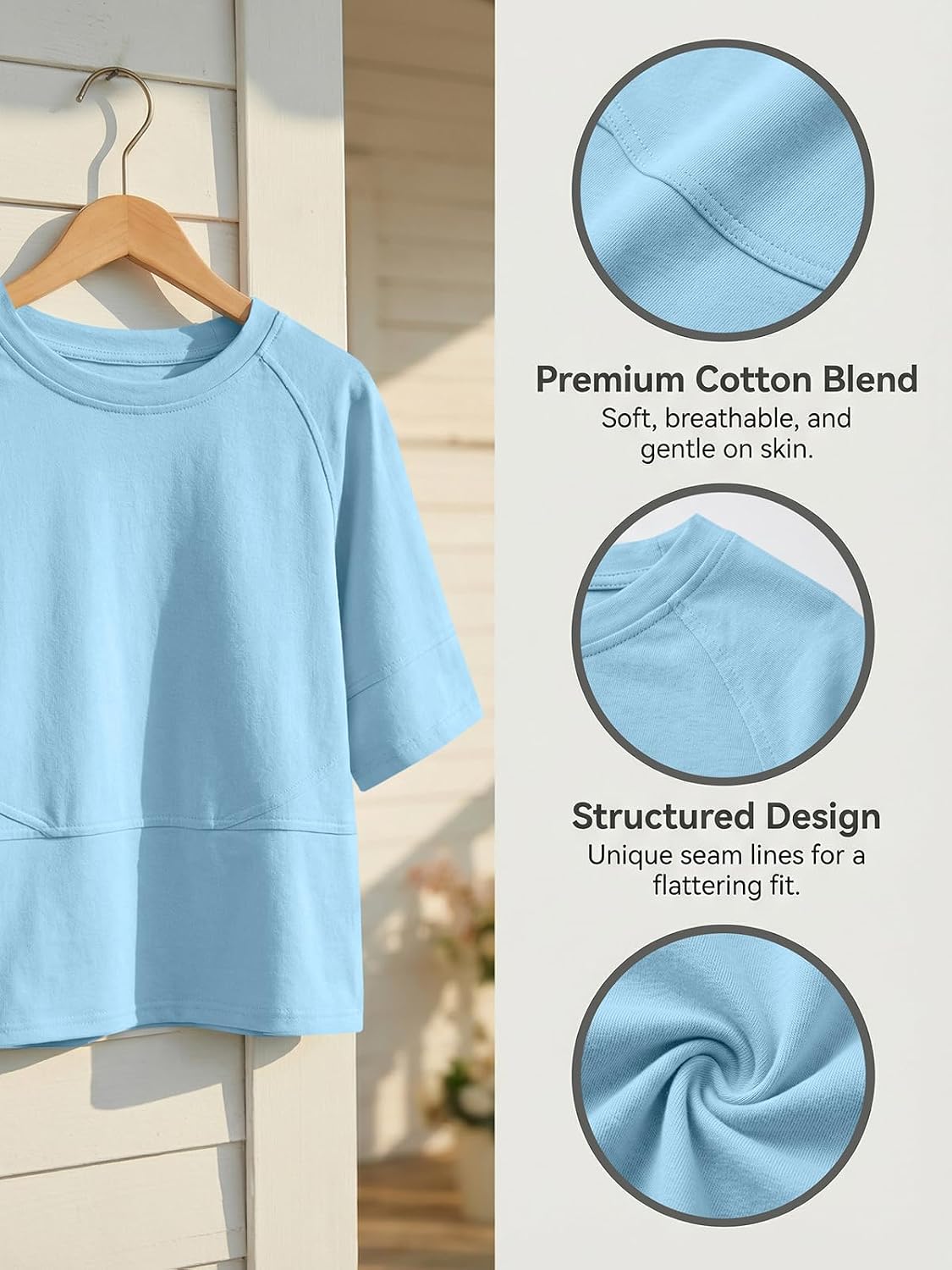 Girls Shirts Kids Raglan Short Sleeve T Shirts Summer Crewneck Oversized Crop Top Basic Tees 5-14Y image 5