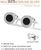 Vista 6 de ChicSilver Pendientes de tuerca de plata de ley 925 con runa vikinga de ónix negro natural para mujeres y hombres