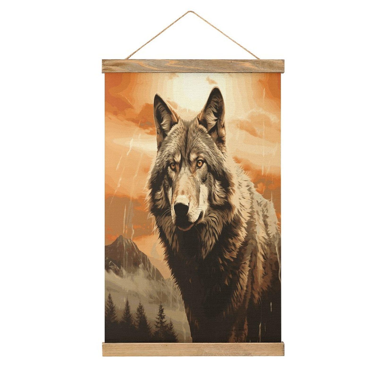 FekiLoot Wolf in The Sun Linen Hanging Painting Vintage Poster Hanger Frame Wall Decor Art Painting Printed on Linen Without Fading Living Room Office Bedroom Playroom Apartment Decor