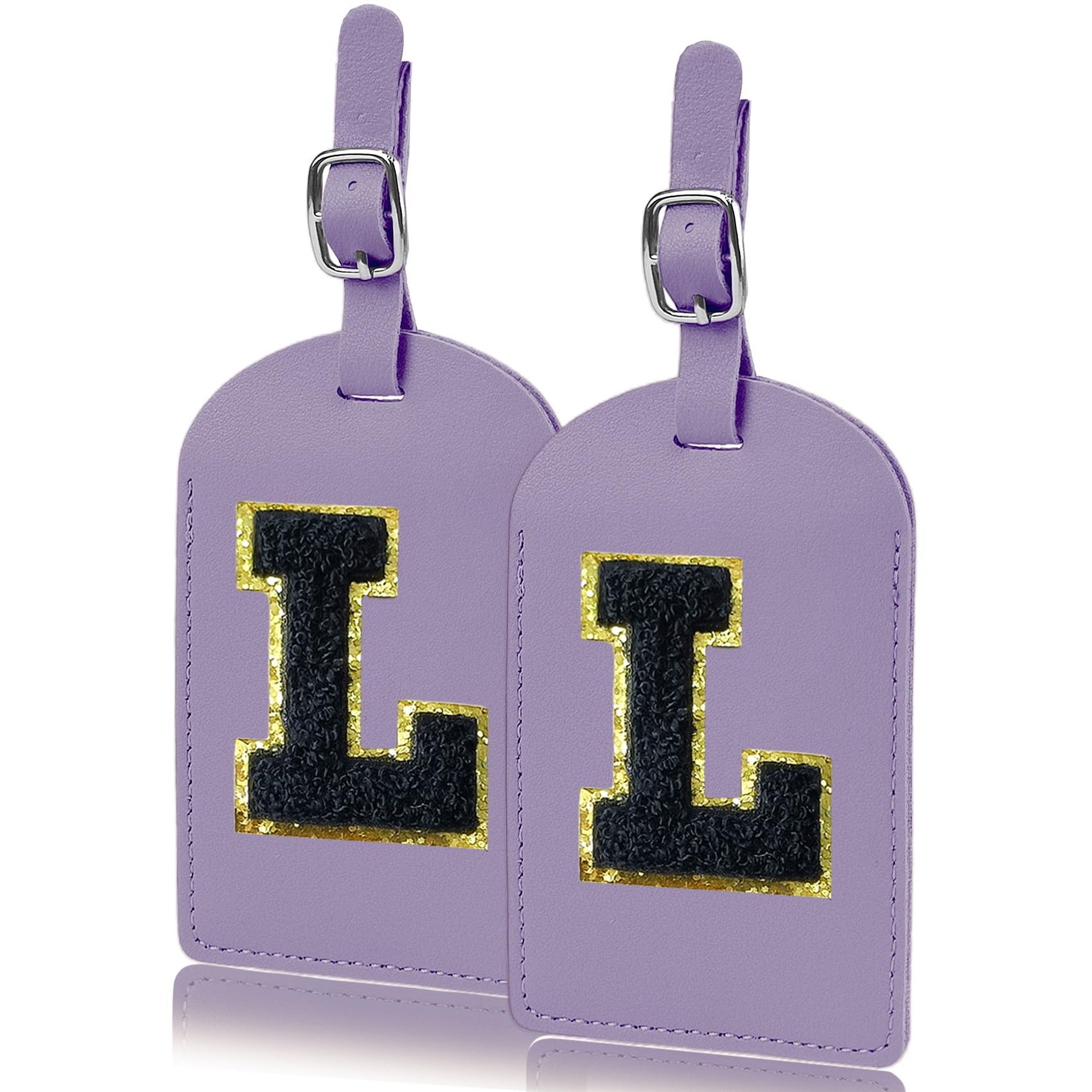 COSHAYSOO 2 Pieces Personalized Luggage Tags Set for Family Friend Couple Suitcases with Initial Chenille Letter Patch Travel Tag Identifier Traveling Stuff, Aesthetic Cute Bag Marker Gifts Purple (L)