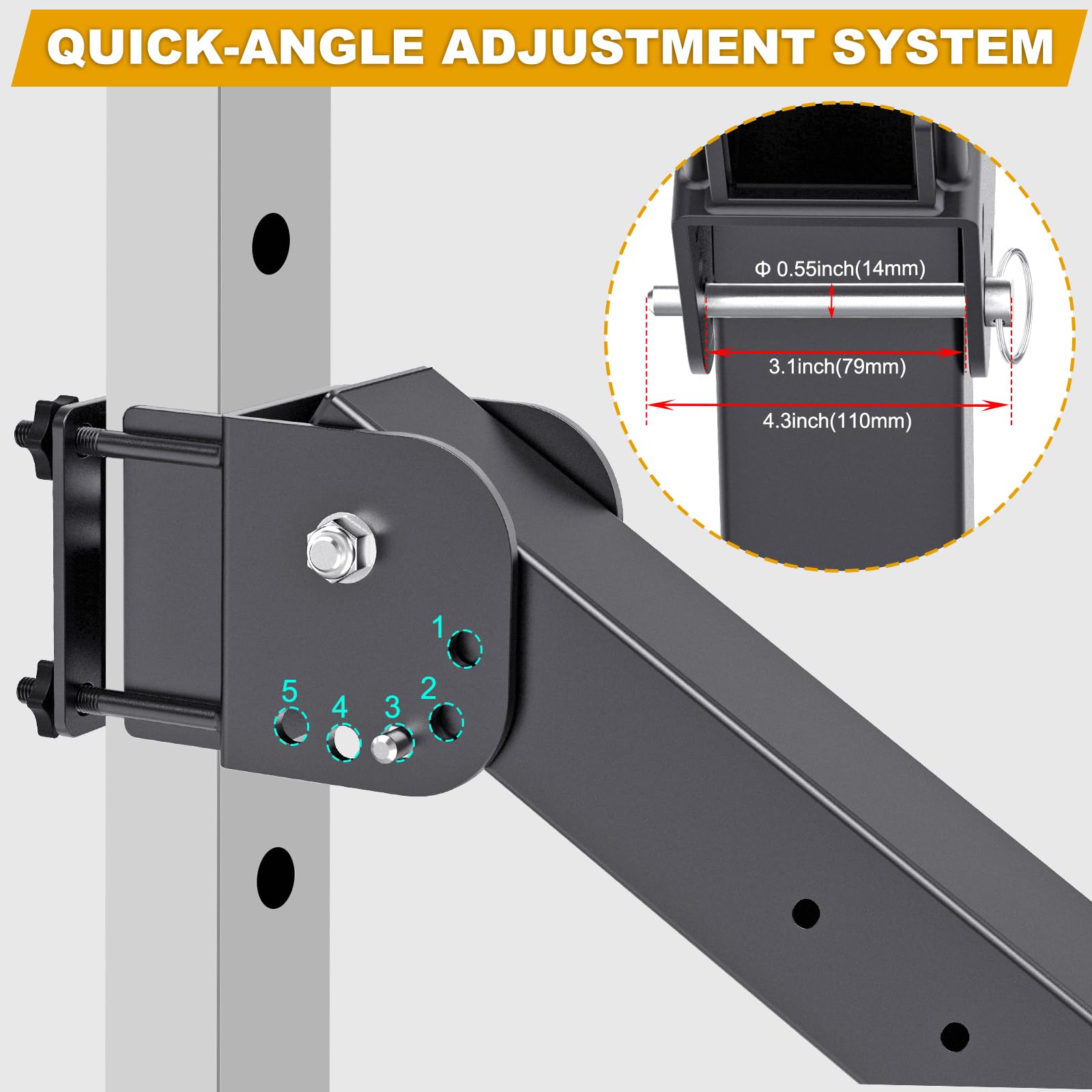 Kipika Power Rack Jammer Arms – Verstellbare Höhe & Winkel Hebelarmsystem für Power Cages mit 1,6 cm oder 2,5 cm Löchern – passend für 5,1 cm olympische Platten – 1 Paar