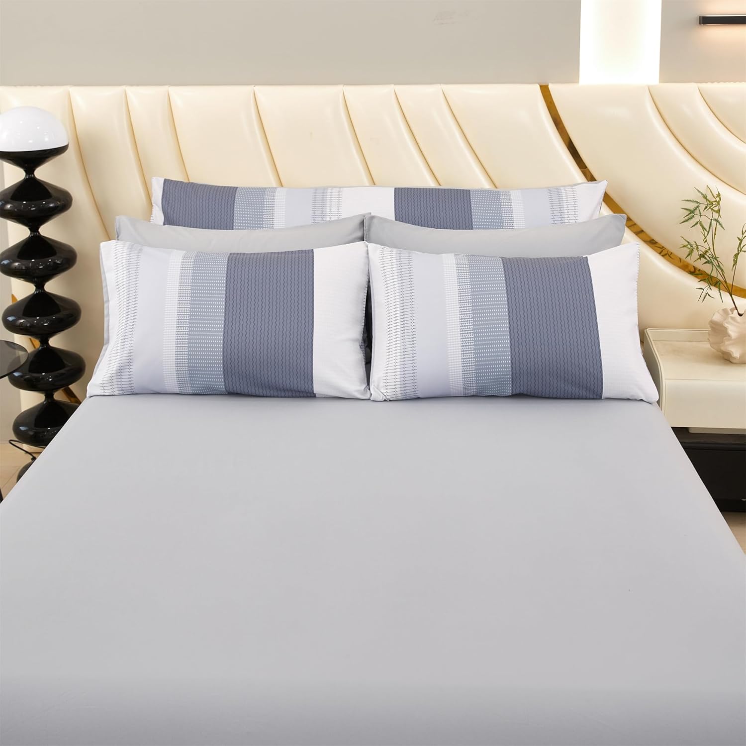 RYNGHIPY Full Size Bed Sets 8 Pieces: Light Grey Stripe Bedding Comforter Sets Soft Fluffy Microfiber Bed in A Bag All Season Bedding Set (Full,Light Grey) - Image 7