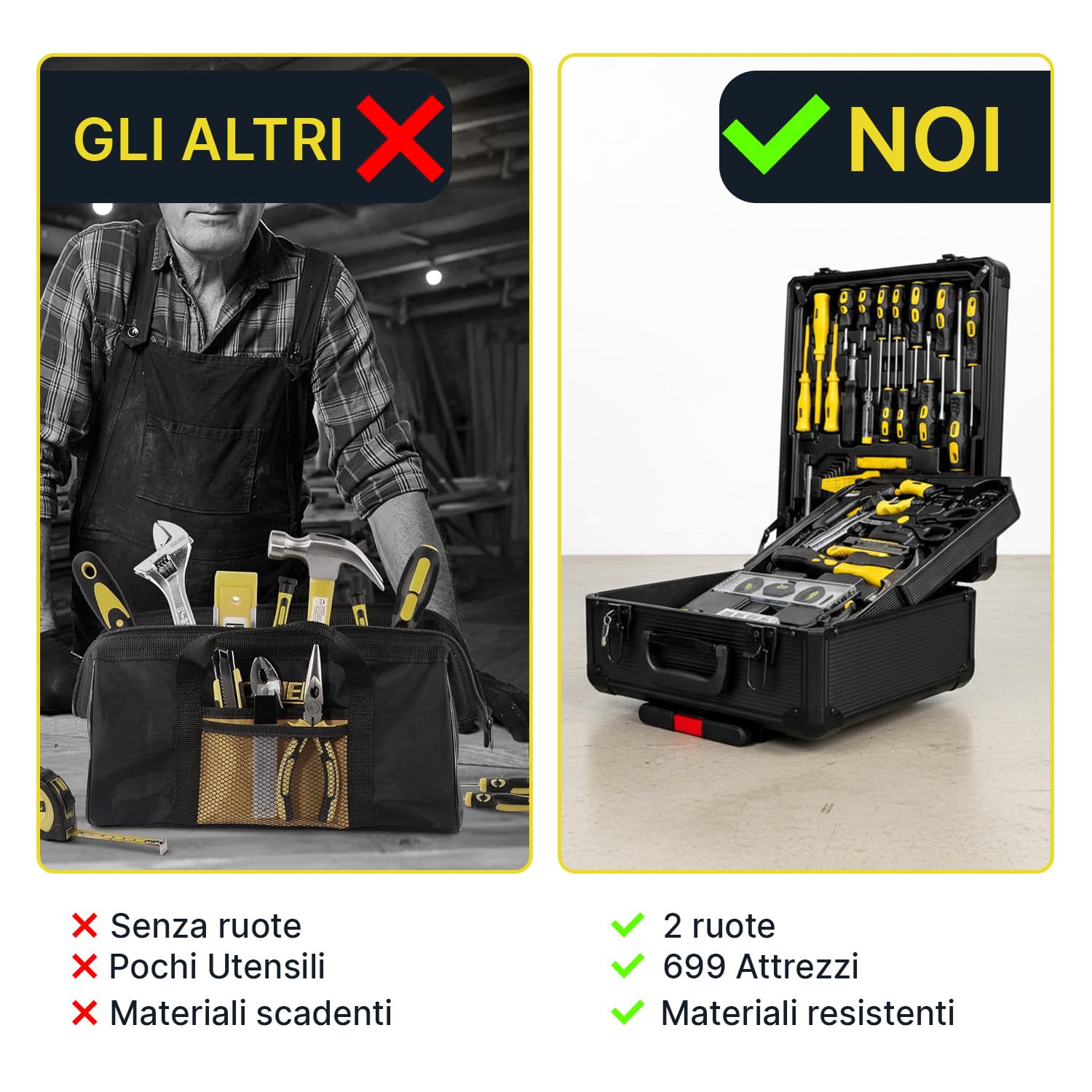 WINTEM - Trolley Porta Attrezzi 699 Pezzi Inclusi, Cassetta Attrezzi Completa, Acciaio Cromo-Vanadio (CR-V), Ruote Silenziate, Manico Telescopico e 4 Vassoi Estraibili, Kit Utensili, Casa e Officina