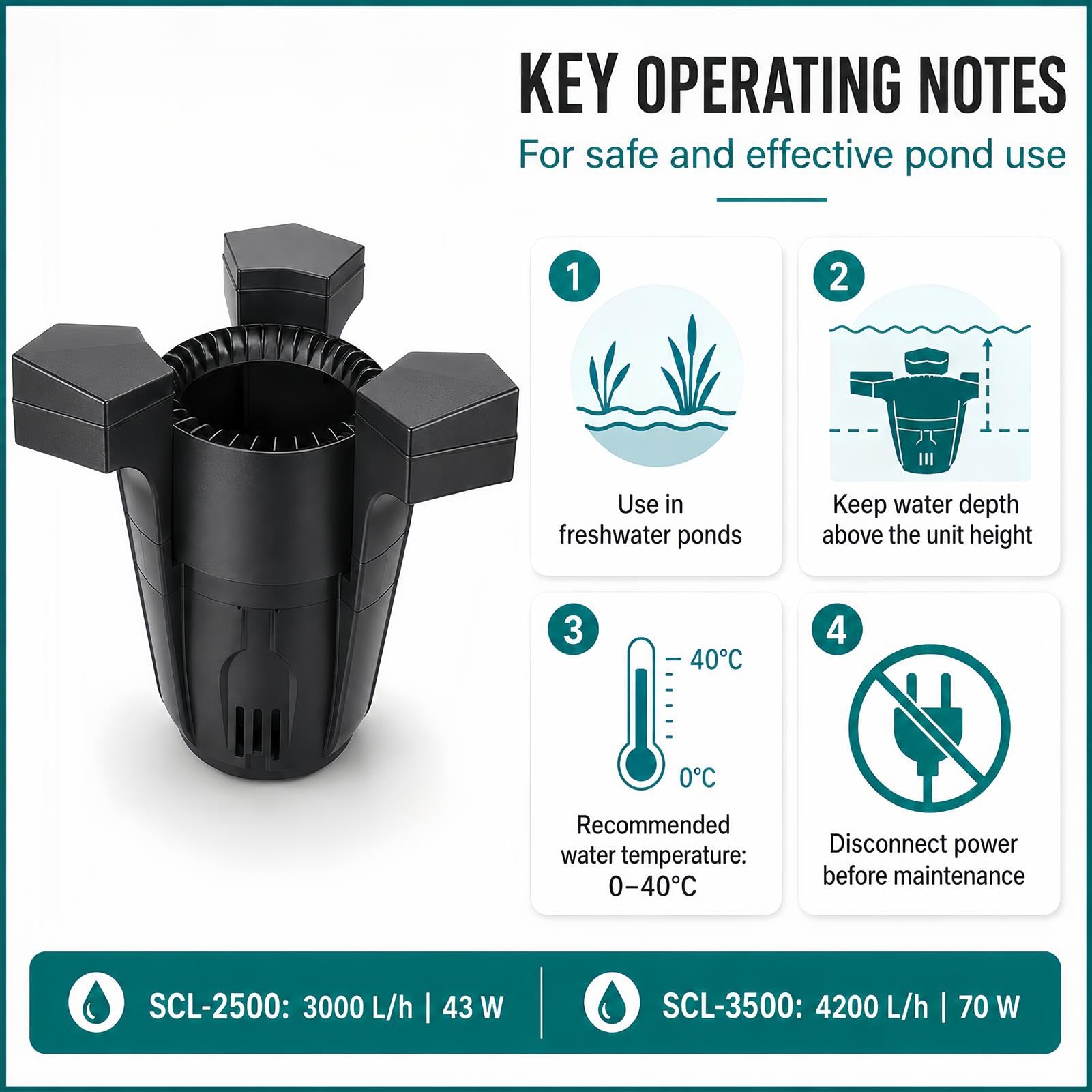 Skimmer Galleggiante per Laghetto, Pulitore di Superficie per Laghetto, Pompa Filtro per Laghetto da 43w/70w, Skimmer Galleggiante per Laghetti da Giardino