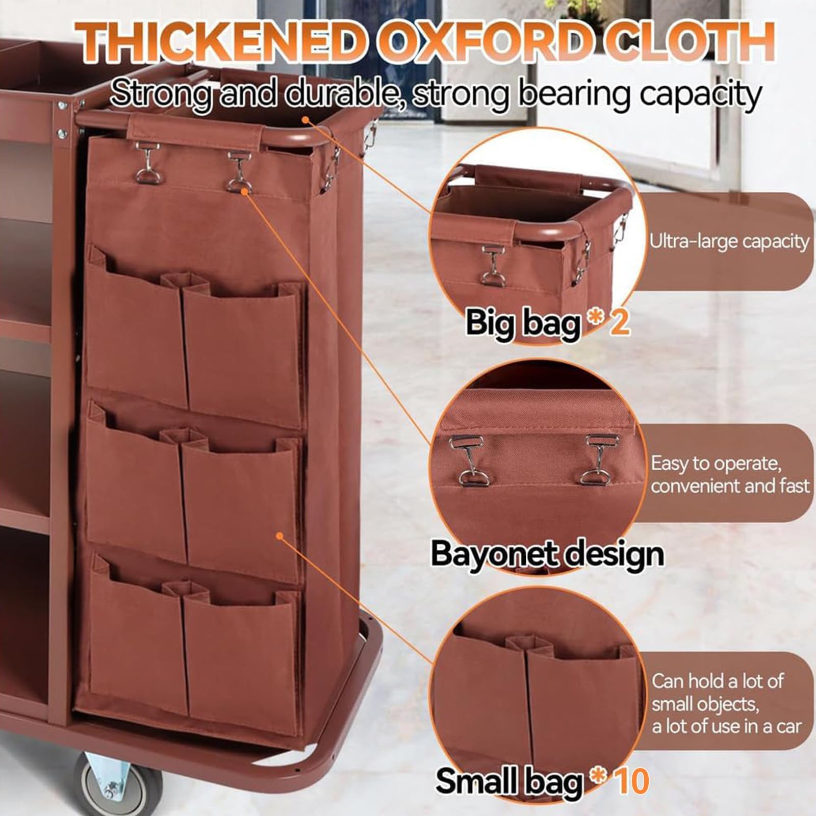 Carrello per Pulizie Alberghiere a 3 Ripiani, Carrello Multifunzionale Industriale con Serratura per Hotel, Carrello Tradizionale per Pulizie E Servizio in Camera Commerciale