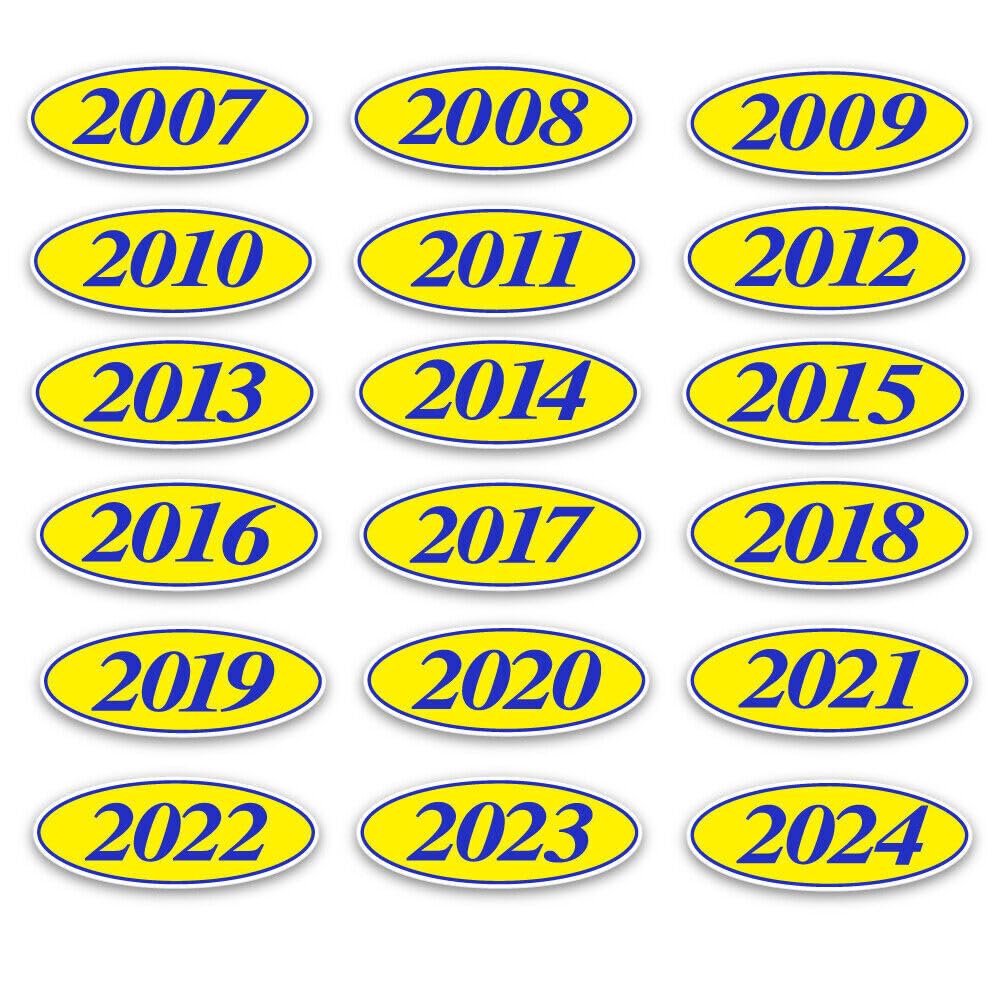 Oval Model Year Stickers, Car Dealership Windshield Stickers - Blue and Yellow (2014)