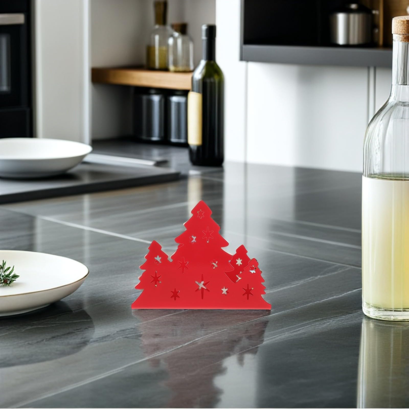 Toyvian 5 Pezzi Portatovaglioli Albero Natalizio in Acciaio Inox, Rosso