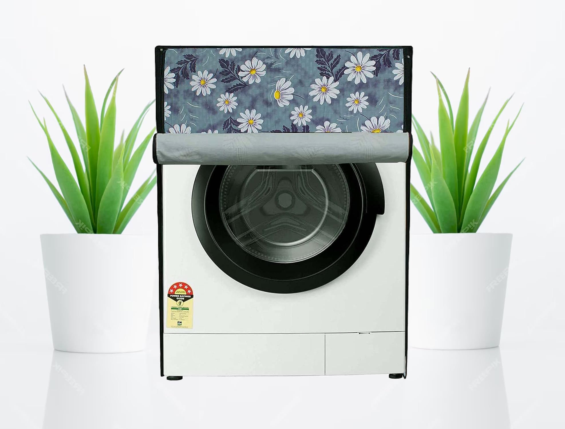 Front Load Fully Automatic Waterproof & Dustproof Plain Washing Machine Cover 6kg to 7.5kg (Blue Flower)