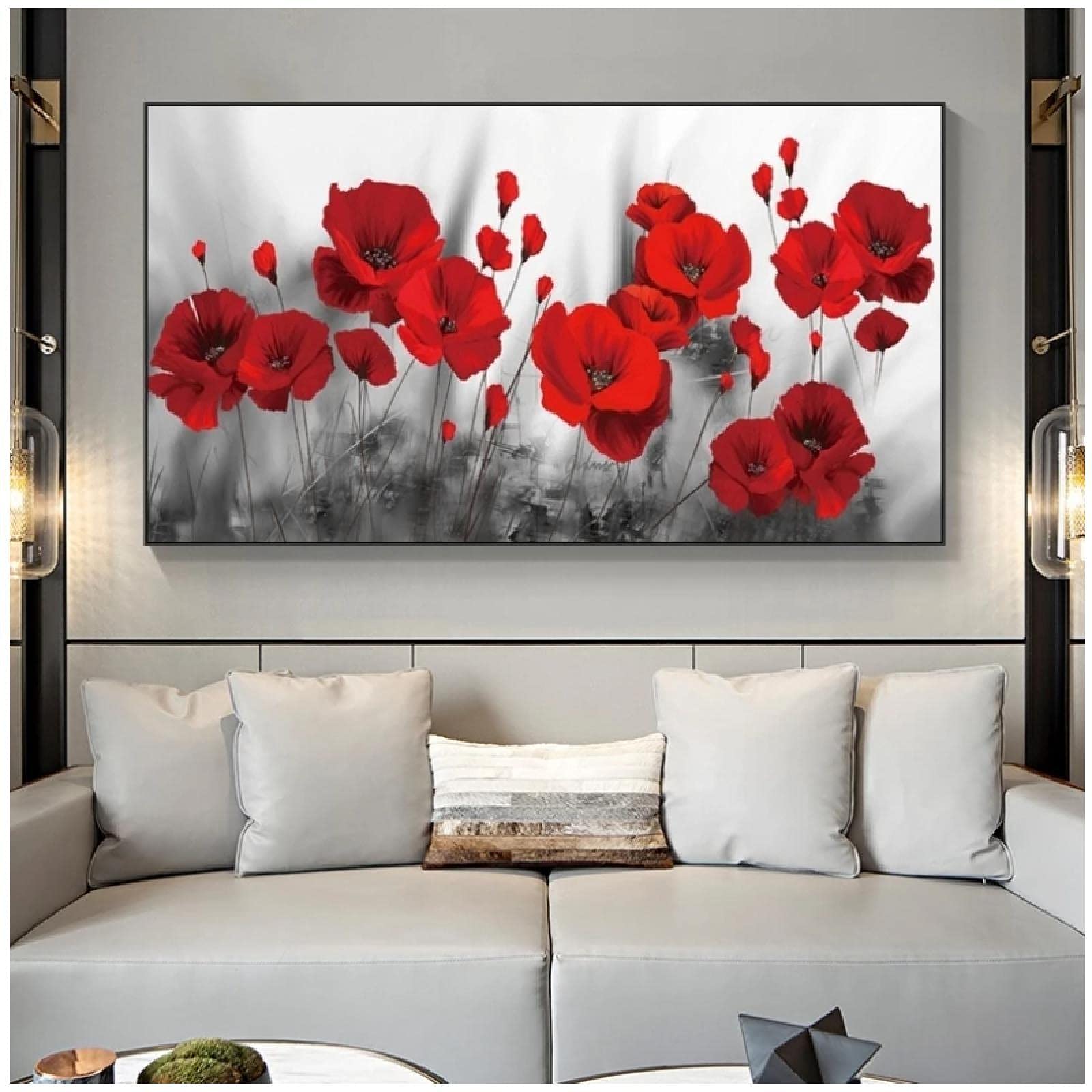 Amazon｜ロマンチックな赤いケシの花の絵画のキャンバスのポスターと