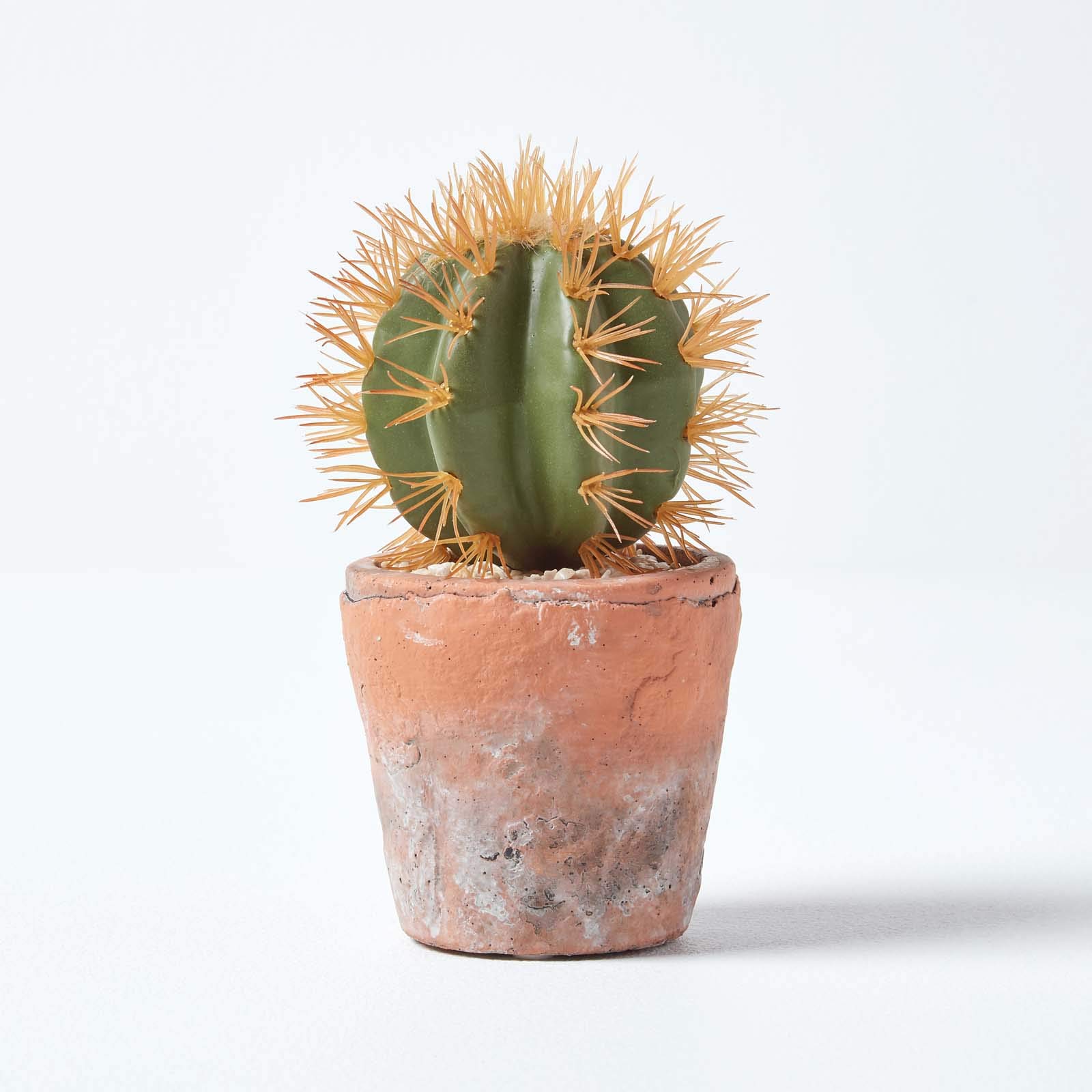 Homescapes Small Round Artificial Cactus In Terracotta Pot, 15Cm Tall Green/Orange