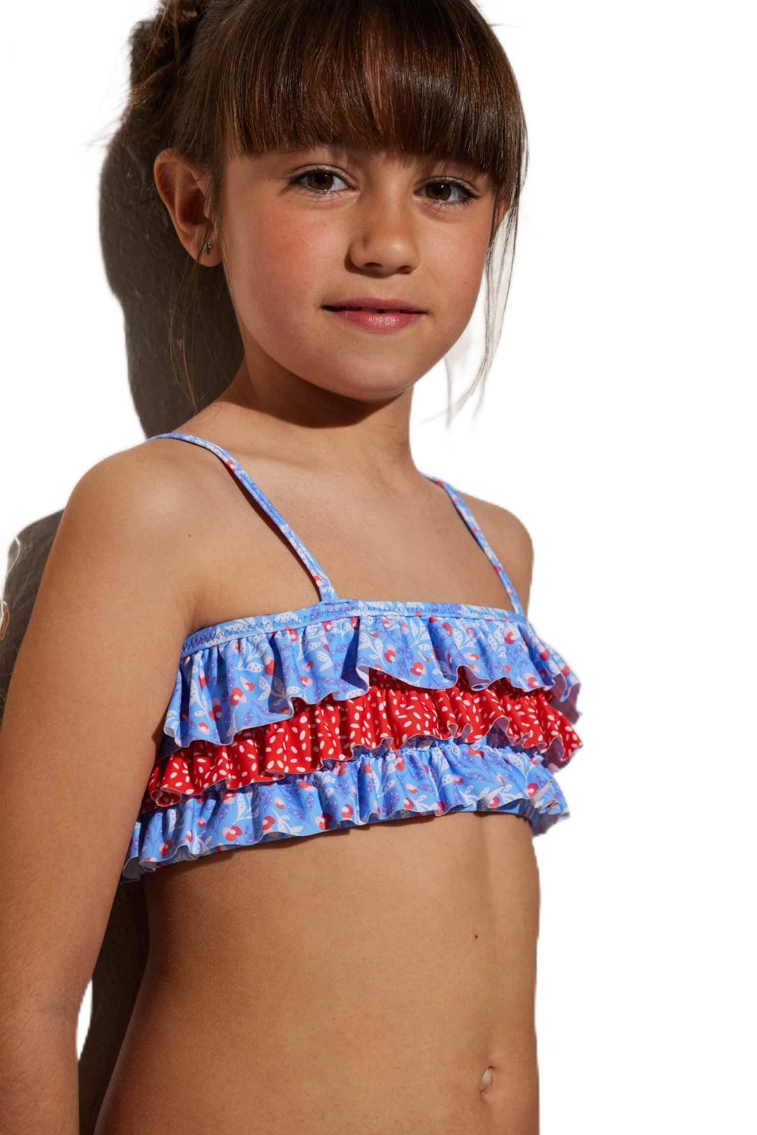 YSABEL MORA Bikini de niña Top Volantes y Braga Estampada