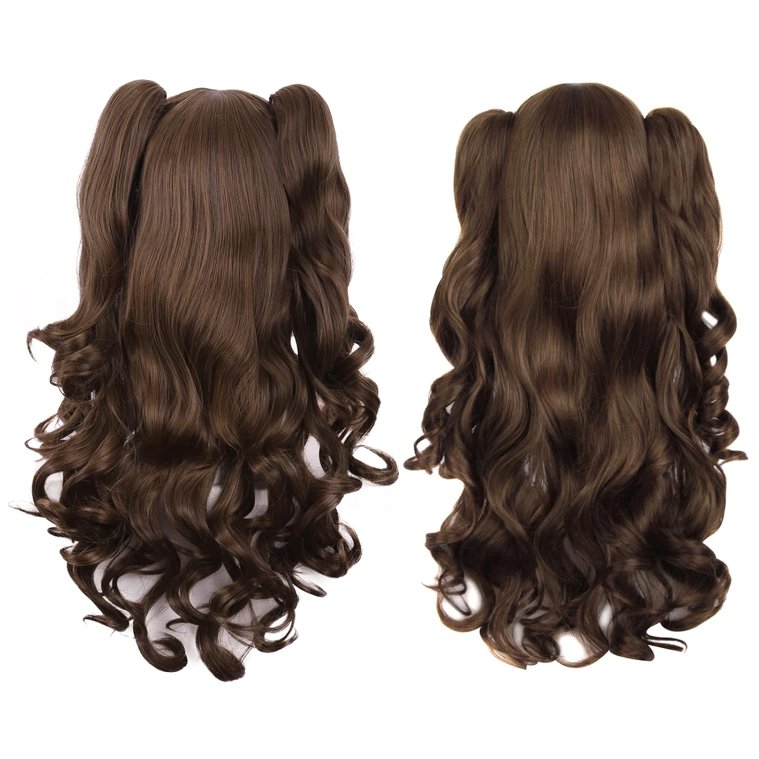 MapofBeauty 28"/70cm Lolita Long Curly Clip On Ponytails Cosplay Wig(Brown)