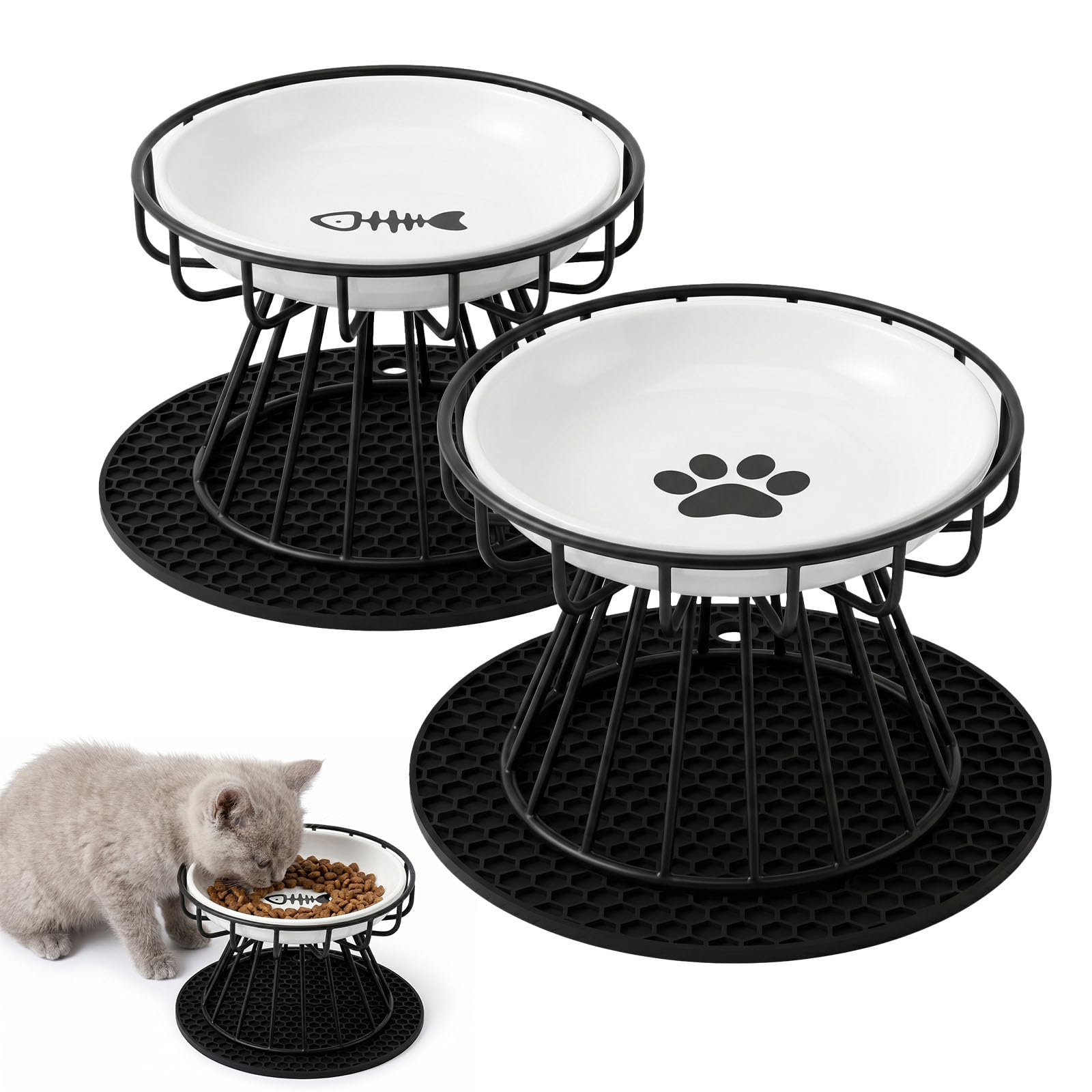 Comedero Ceramica, Comedero Gato Elevado, Cuenco para Gatos Que Alivia la Fatiga de los Bigotes, Fácil de Limpiar, Cuenco para Mascotas, Cachorros, Antivómitos, Bebederos y Perros