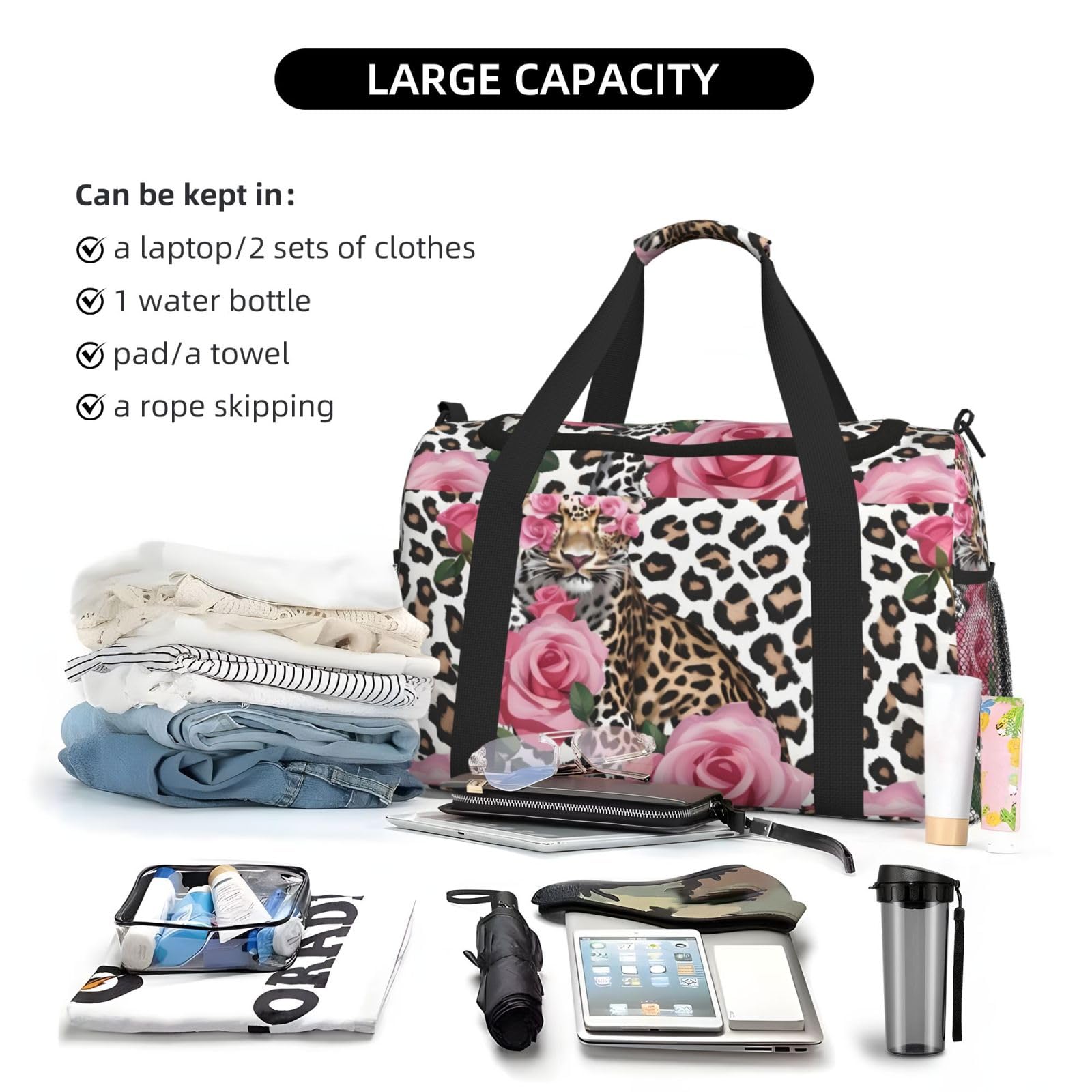 Red Rose Mix - Bolsa de viaje con cremalleras y asas, bolsa de lona plegable grande para vacaciones familiares, Black, Talla única