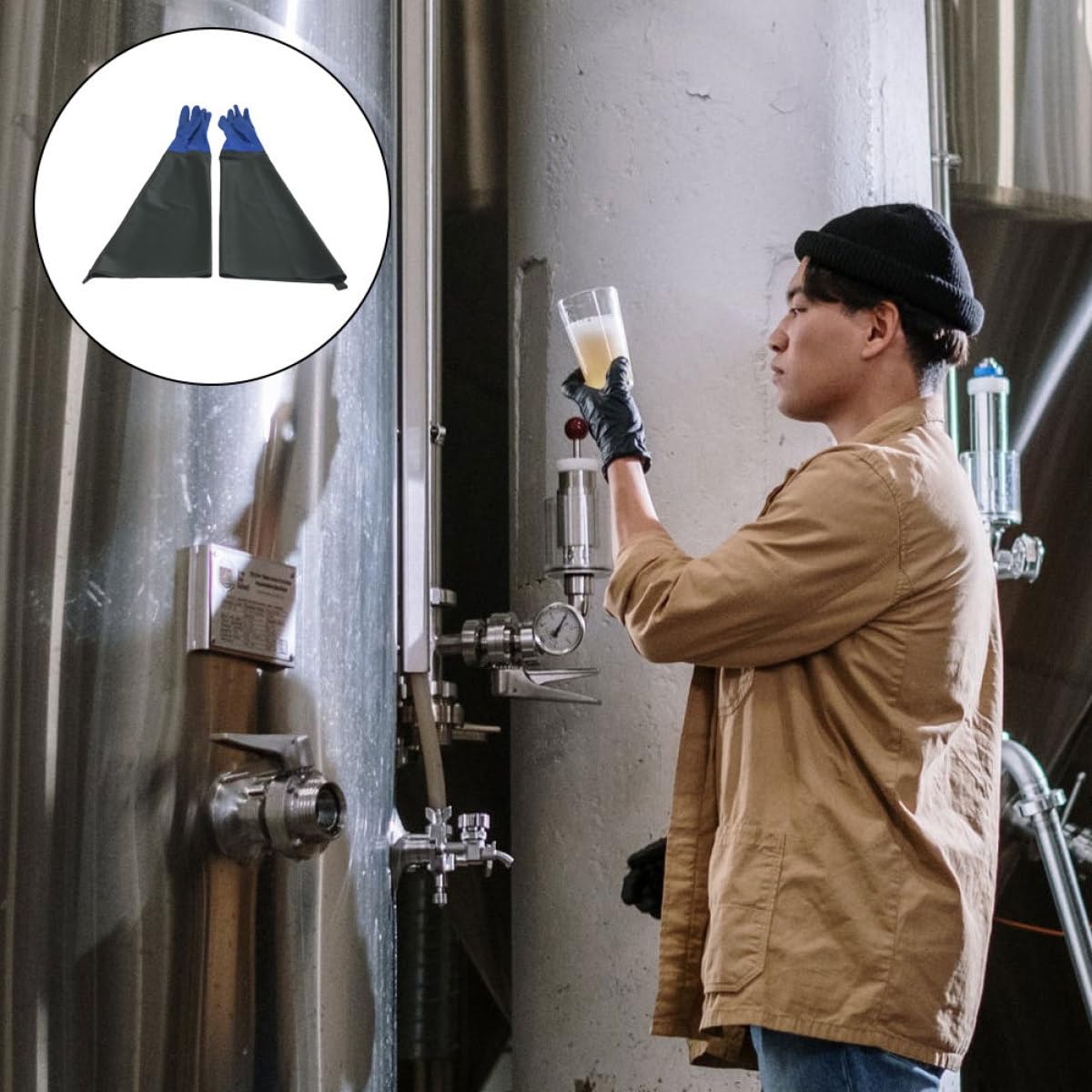 TIDTALEO Guantes de PVC Industriales Resistentes al Aceite y Ácido Antideslizantes Impermeables Talla Larga en Color Verde Militar para Trabajo Químico Limpieza y Protección