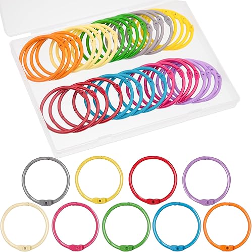 Miniatura 8 de Anillos metálicos de 1 pulgada (paquete de 50 unidades), coloridos anillos de hojas sueltas, anillos de metal pequeños de acero para libros, anillos