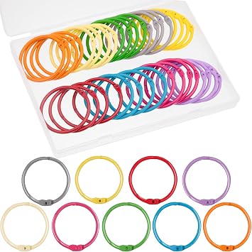 AKONEGE 1.8 Inch 36 Pack Metallic Loose Leaf Binder Rings 45mm Colorful Metal Steel Book Rings Keychain Key Rings Notebook Paper Rings for Index Cards Flash Cards for School Office Home, 9 Colors