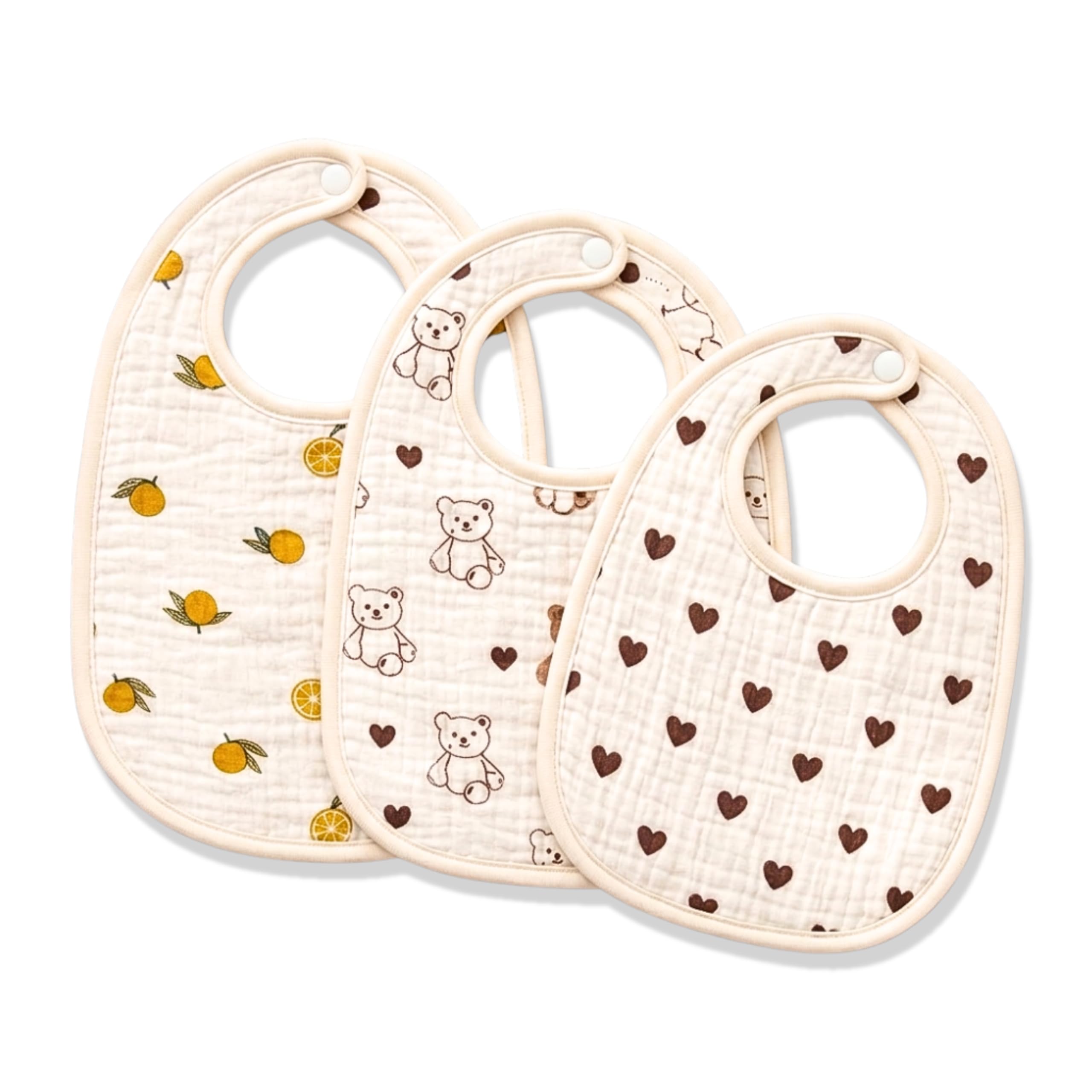 Muslin Cotton Baby Bibs Pack of 3 | 100% Pure Cotton 8-Layer Soft & Absorbent Feeding & Drool Bibs | Adjustable Snap Buttons | Breathable Cartoon Bibs for Babies 0–24 Months (Design 5)-image-20