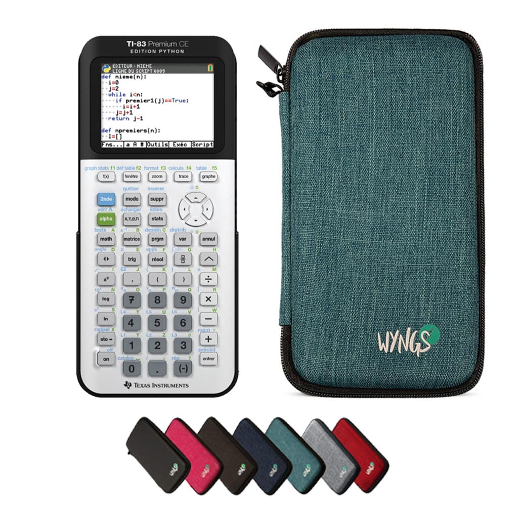 TEXAS INSTRUMENTS CALCUSO Pack économique: TI 83 Premium CE Python Edition Calculatrice Graphique + étui de Protection WYNGS Turquoise + Etendue de CALCUSO
