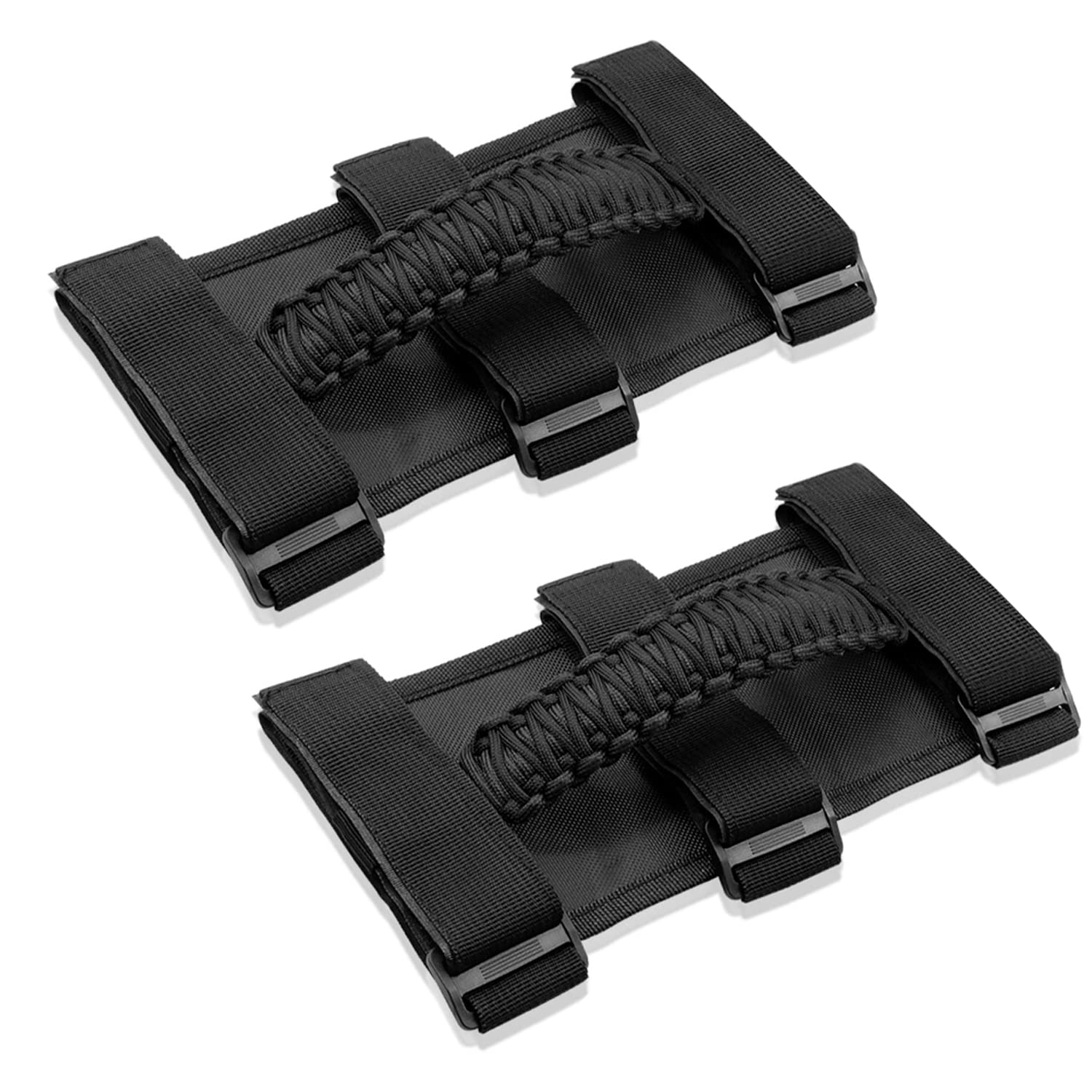 for Jeep Wrangler Accessories Roll Bar Grab Grip Handle Trim for Jeep Wrangler YJ TJ JK JKU JL JLU 1955-2023 Gladiator JT UTV & ATV Door Assist Woven Holder (Black, 2PCS)