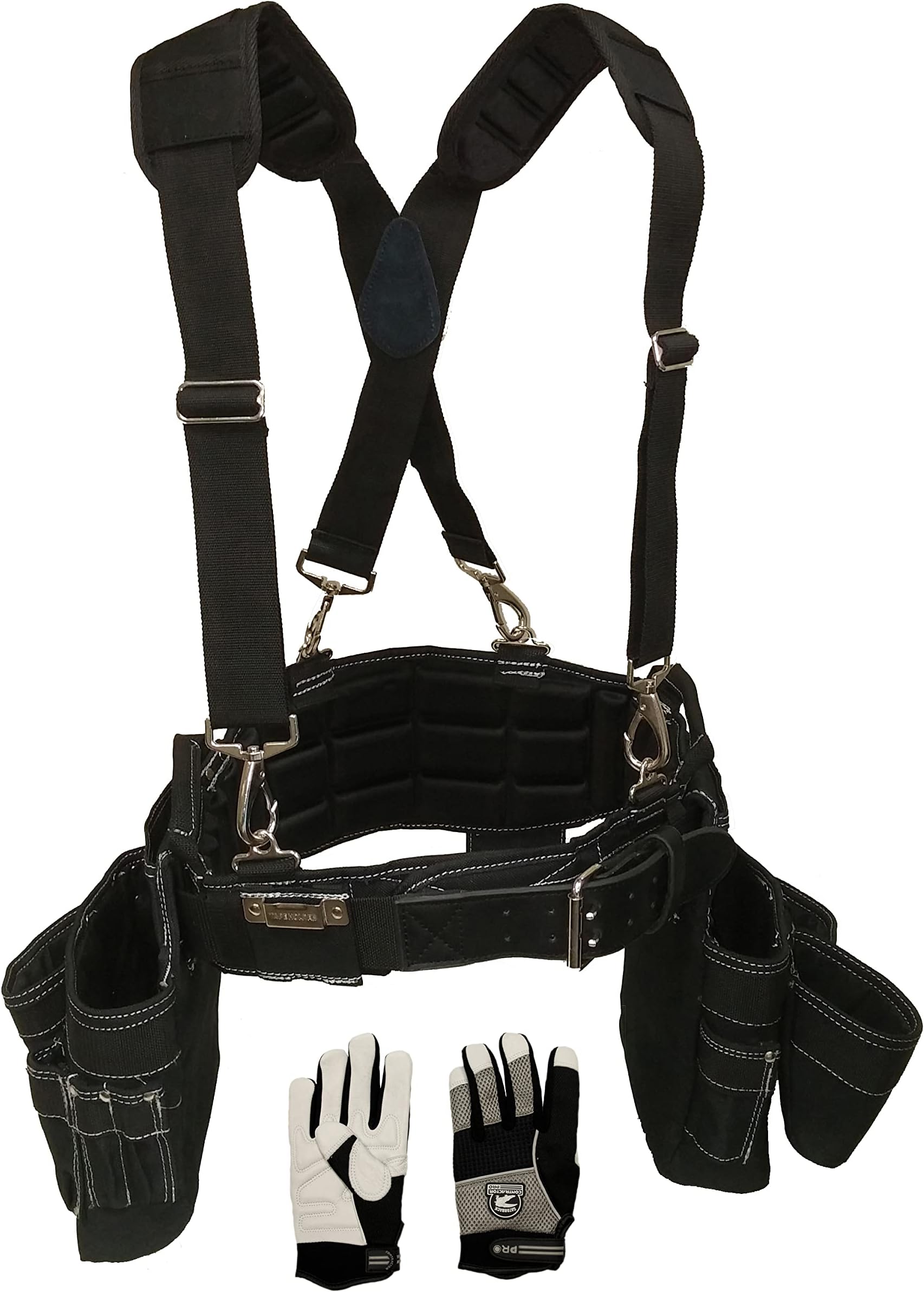 Gatorback Professional Carpenter's Tool Belt Deluxe Package (Tool Belt, Gloves, Suspenders, Drill Holster). Built For Comfort and Durability (Large 36" - 40" Waist)