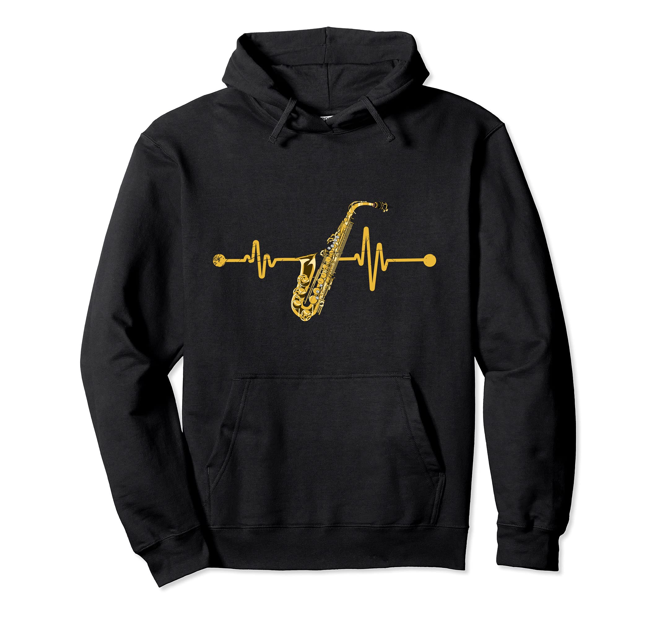 Saxophonist Sax Player Heartbeat Jazz Musician Saxophone Pullover Hoodie, Black