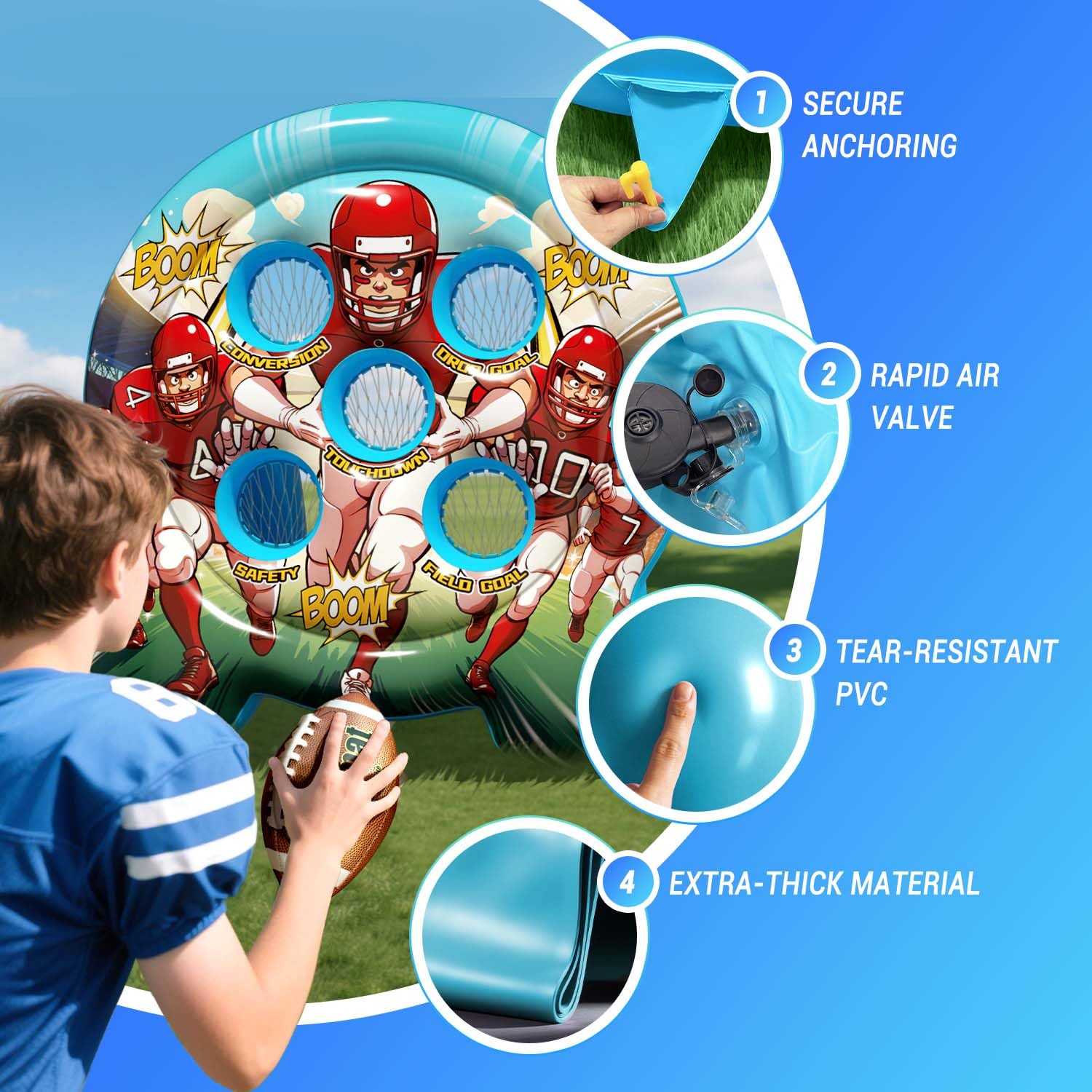 Bersaglio da calcio per bambini con pallone da calcio di dimensioni junior, bersaglio gonfiabile da lancio, divertente gioco sportivo per feste di carnevale, gioco all'aperto per bambini