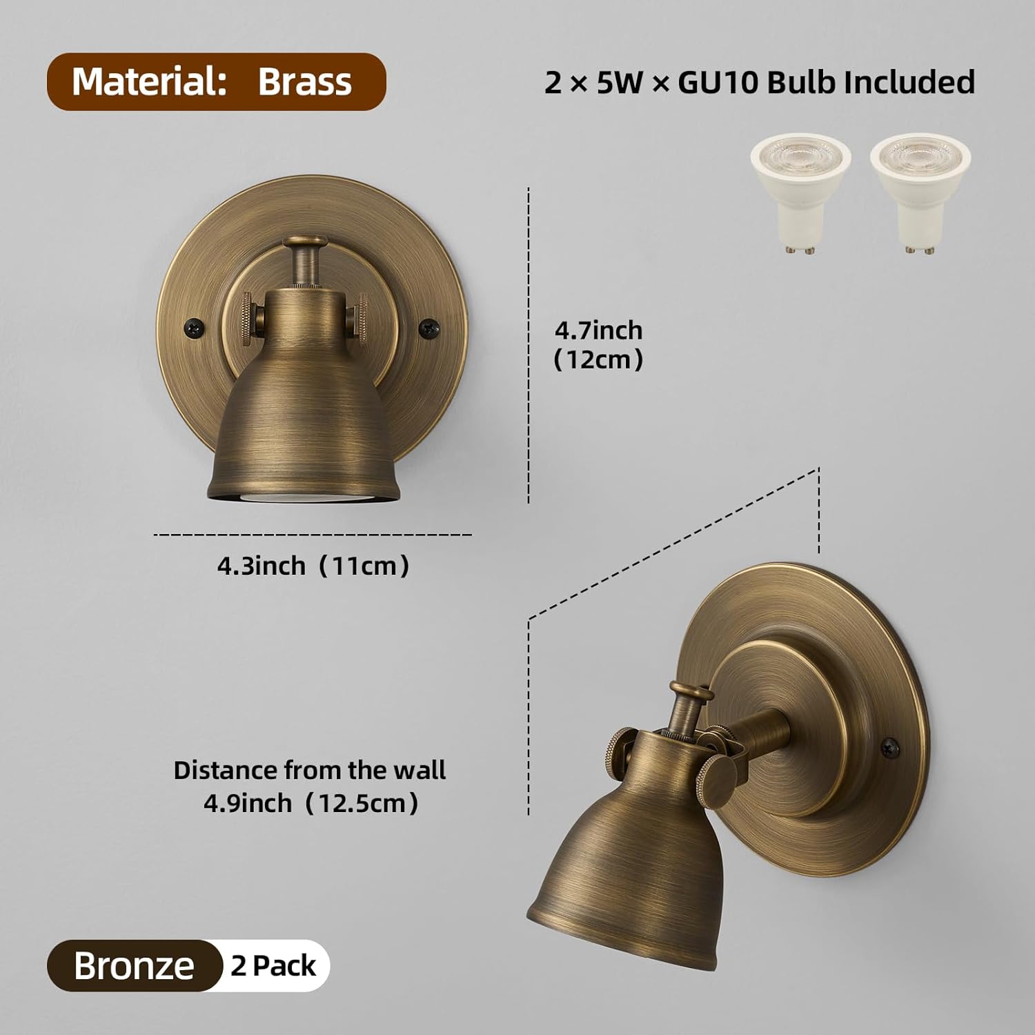 Small Wall Sconces Set of 2 Hardwired - Vintage Oil Rubbed Bronze Art Deco Indoor Mini Bell Lamps Decor Set of Two for Bathroom Vanity Bedroom Bedside Hallway Living Room Kitchen Picture
