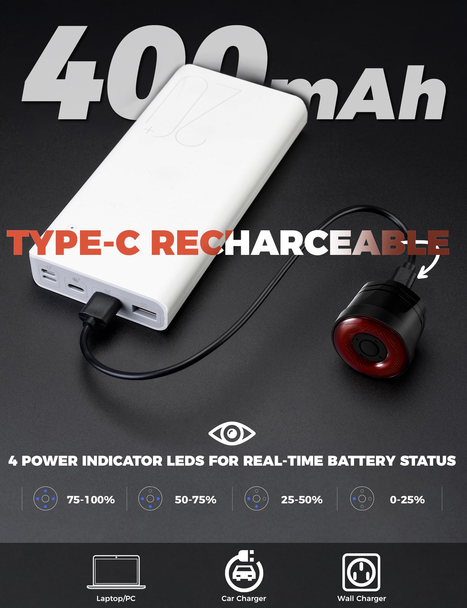 ROCKBROS Luz Trasera de Bicicleta Inteligente con Sensor de Frenado, Luz de Seguridad USB Recargable Impermeable IPX6, Aleación de Aluminio, 4 Modos de Iluminación para Seguridad Nocturna en Ciclismo