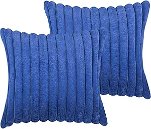 24x24 Pillow Covers, Decorative Faux Fur Throw Pillow Covers for Couch, Sofa Soft Fluffy Pillow Cover with Velvet Back for Living Room, Neutral Home Décor Accent for Bed - Blue