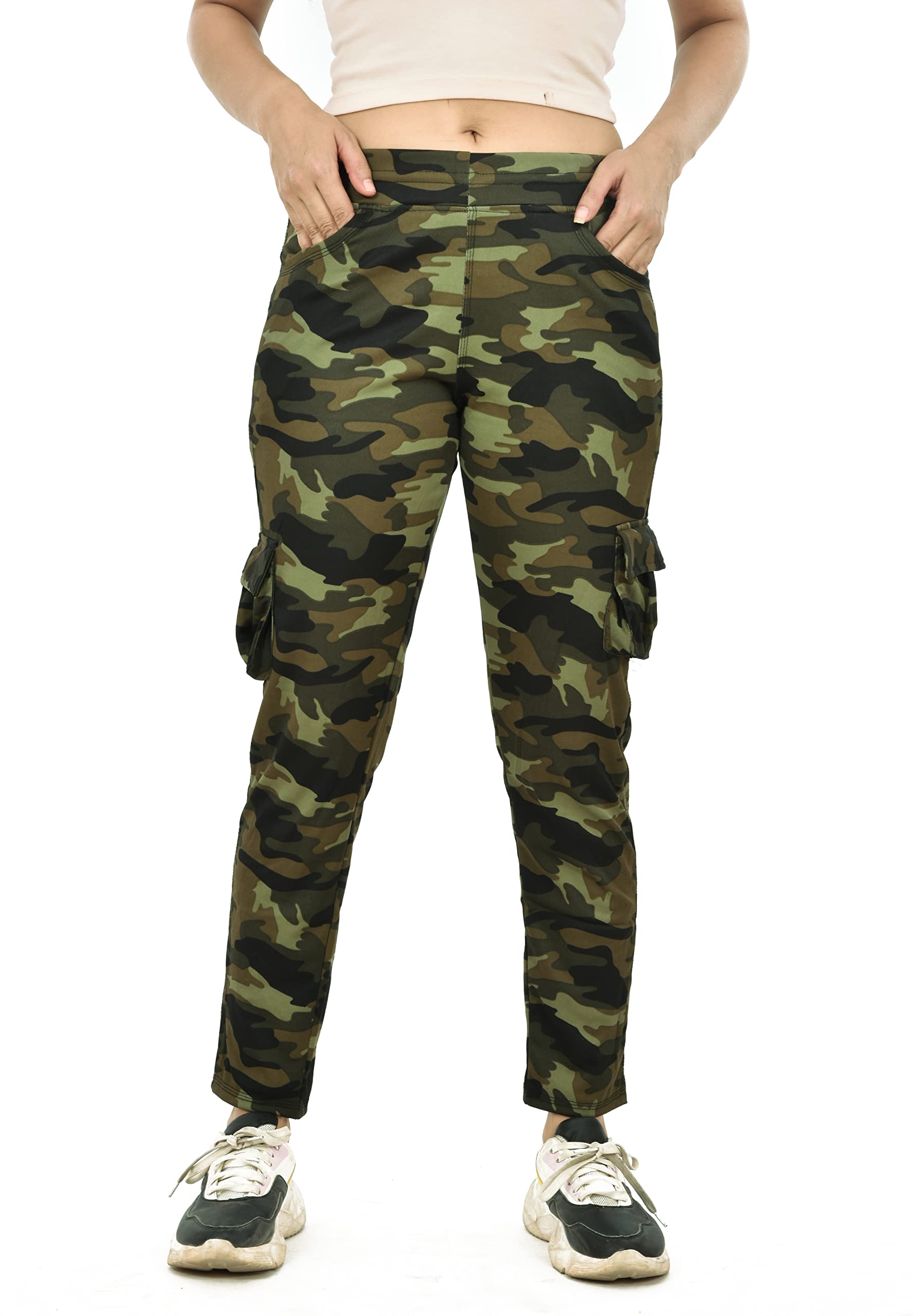 bhondubagus Women Regular Fit Lycra Stretchable Camouflage Print Track Pants,Sports Gym Pants for Women_2XL_Green-picture-10