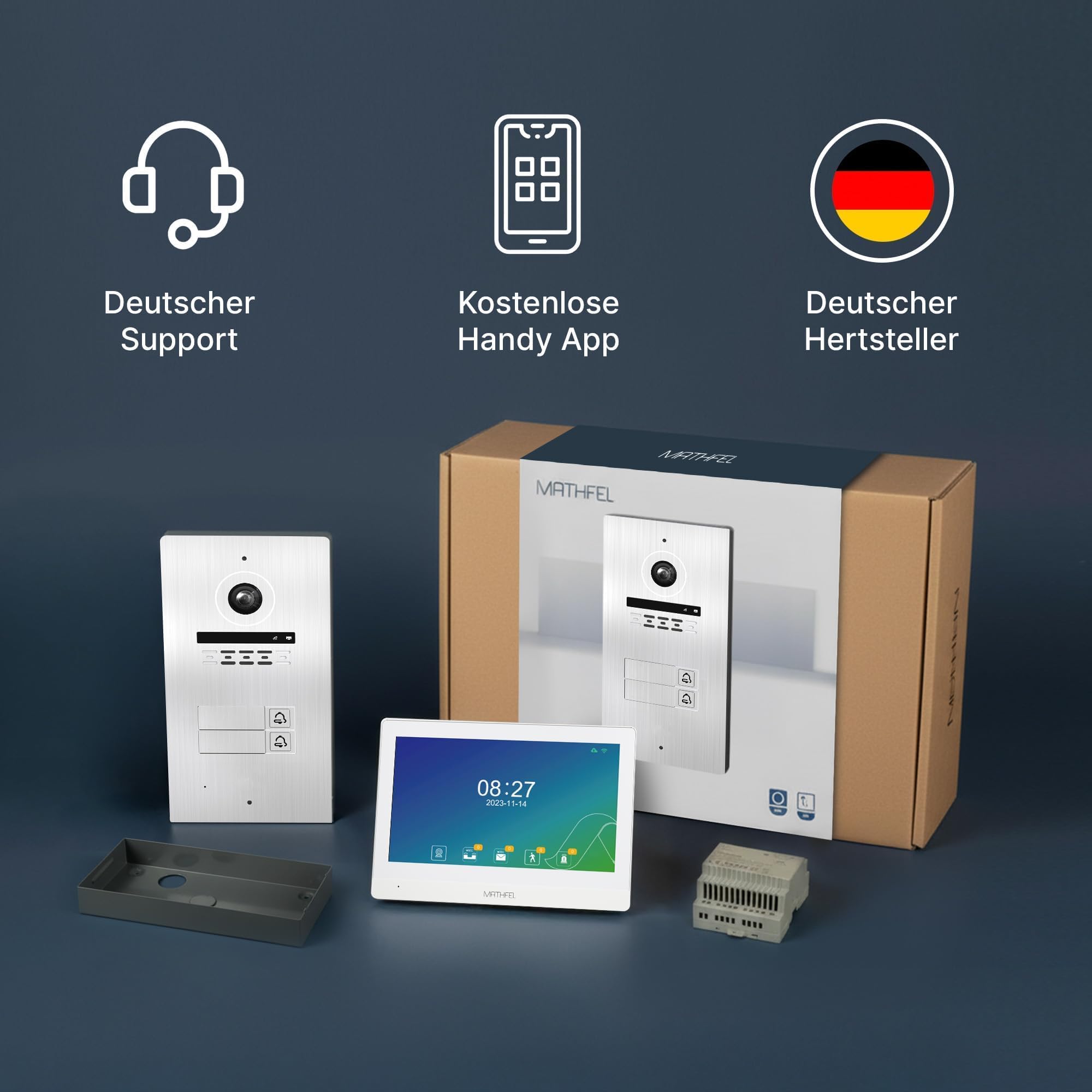 Mathfel 2 case di famiglia, 2 fili, bus Wi-Fi, videocitofono, 4 monitor touch screen da 10 pollici, con fotocamera grandangolare da 2 megapixel, 170 gradi, stazione esterna in argento con incisione