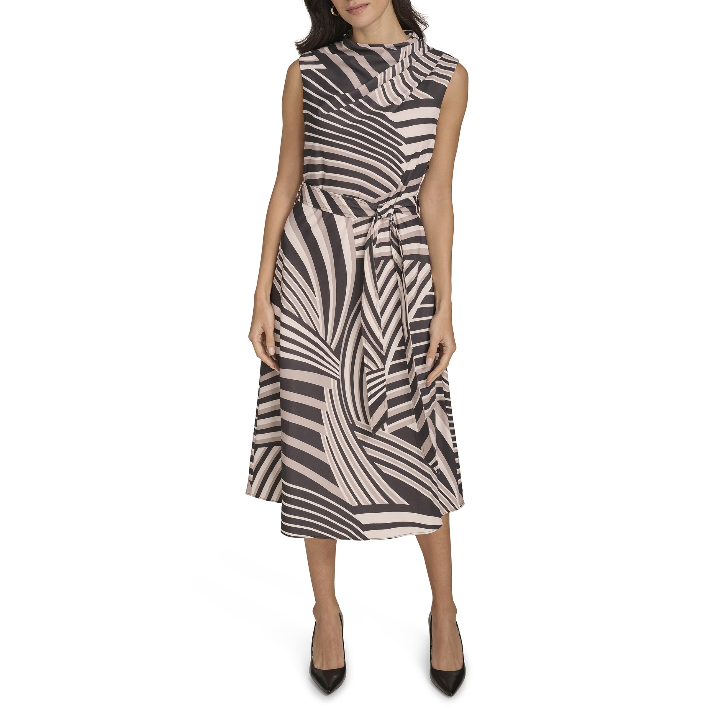 Women's Sleeveless Mock Neck Fit & Flare Midi Dress
